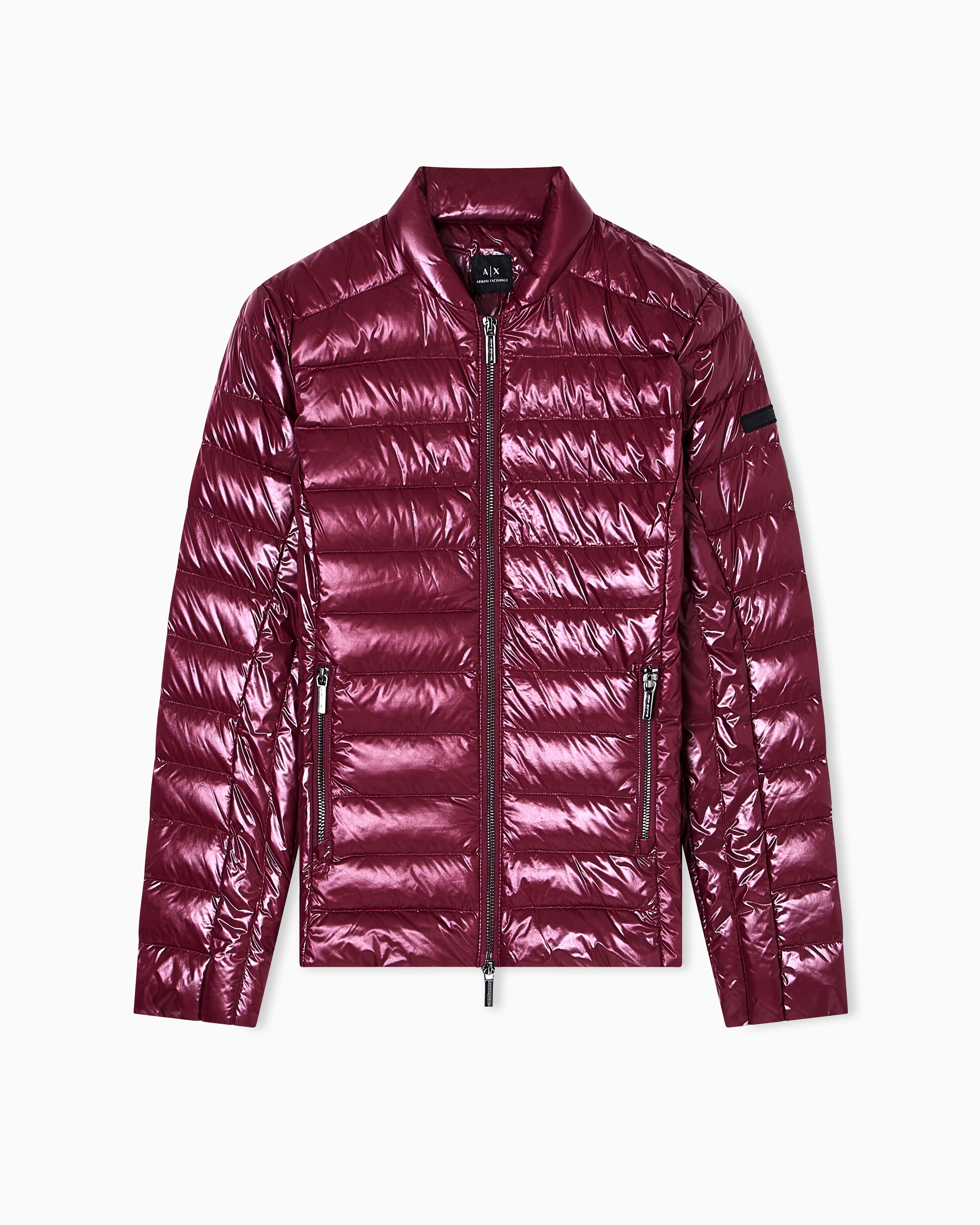 Armani Exchange Packable Quilted Down Jacket In Burgundy