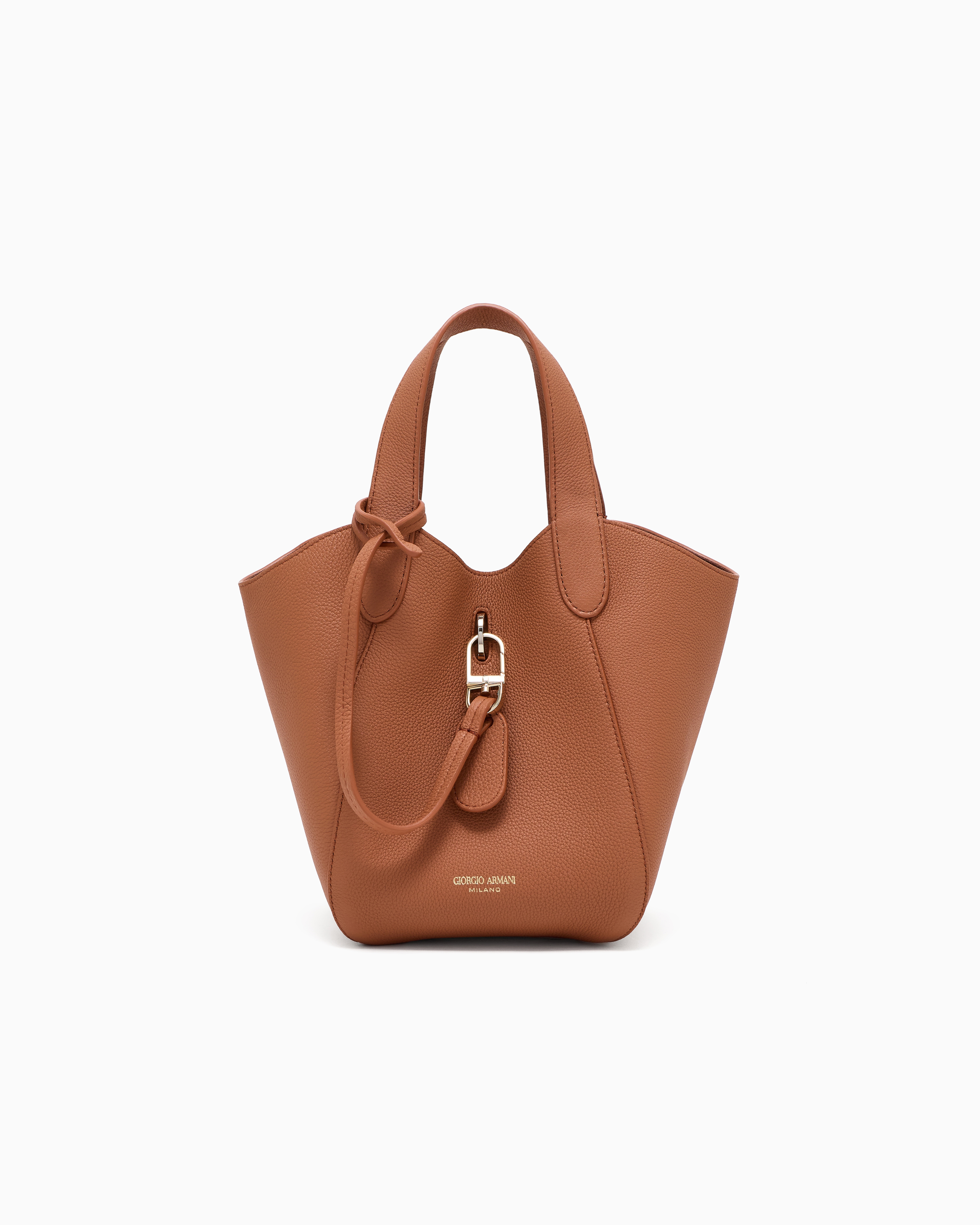 Giorgio Armani Small Pebbled Leather Handbag In Brown