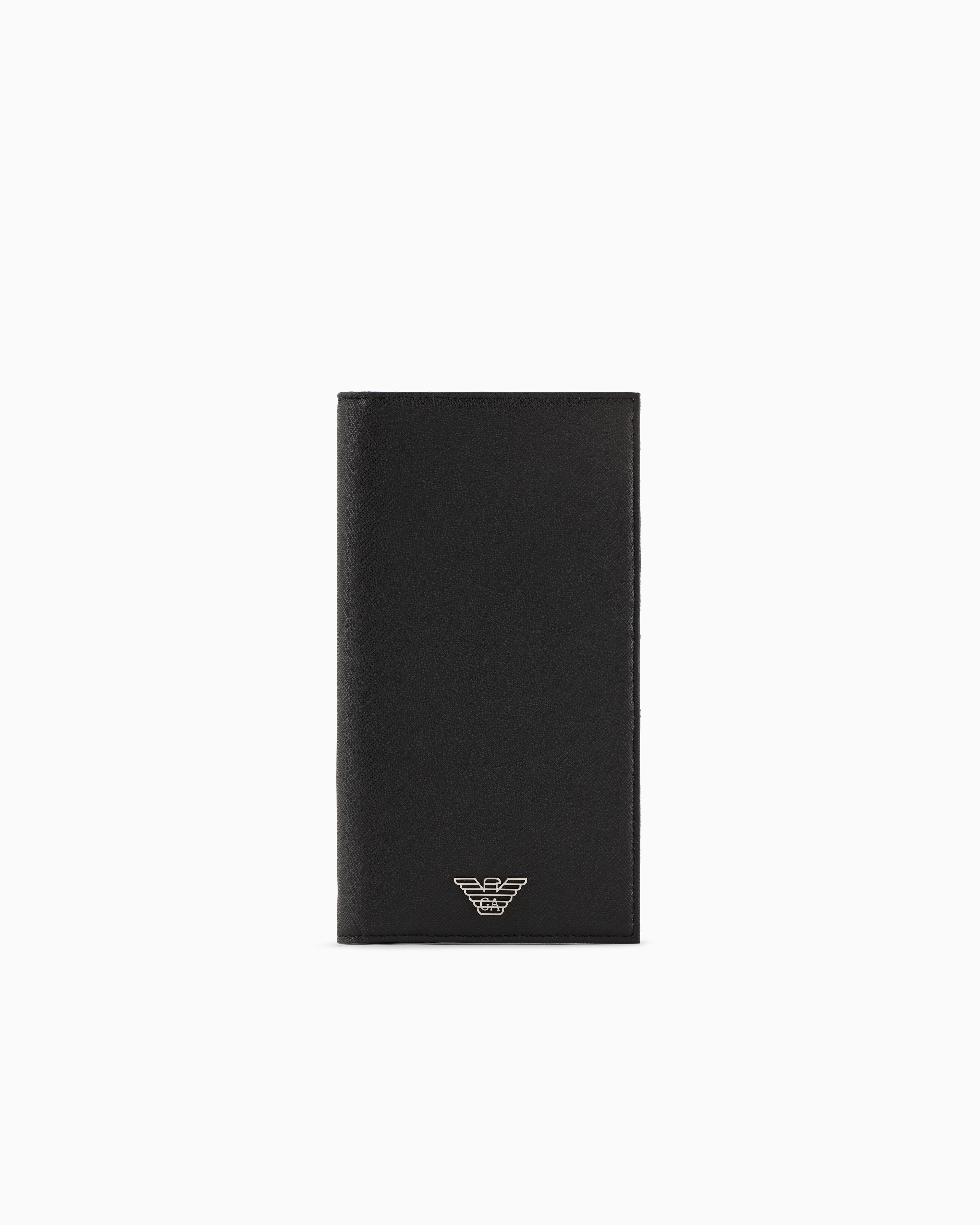 Emporio Armani - ASV regenerated Saffiano leather large currency holder with eagle plate, Man, Black, Size: TU