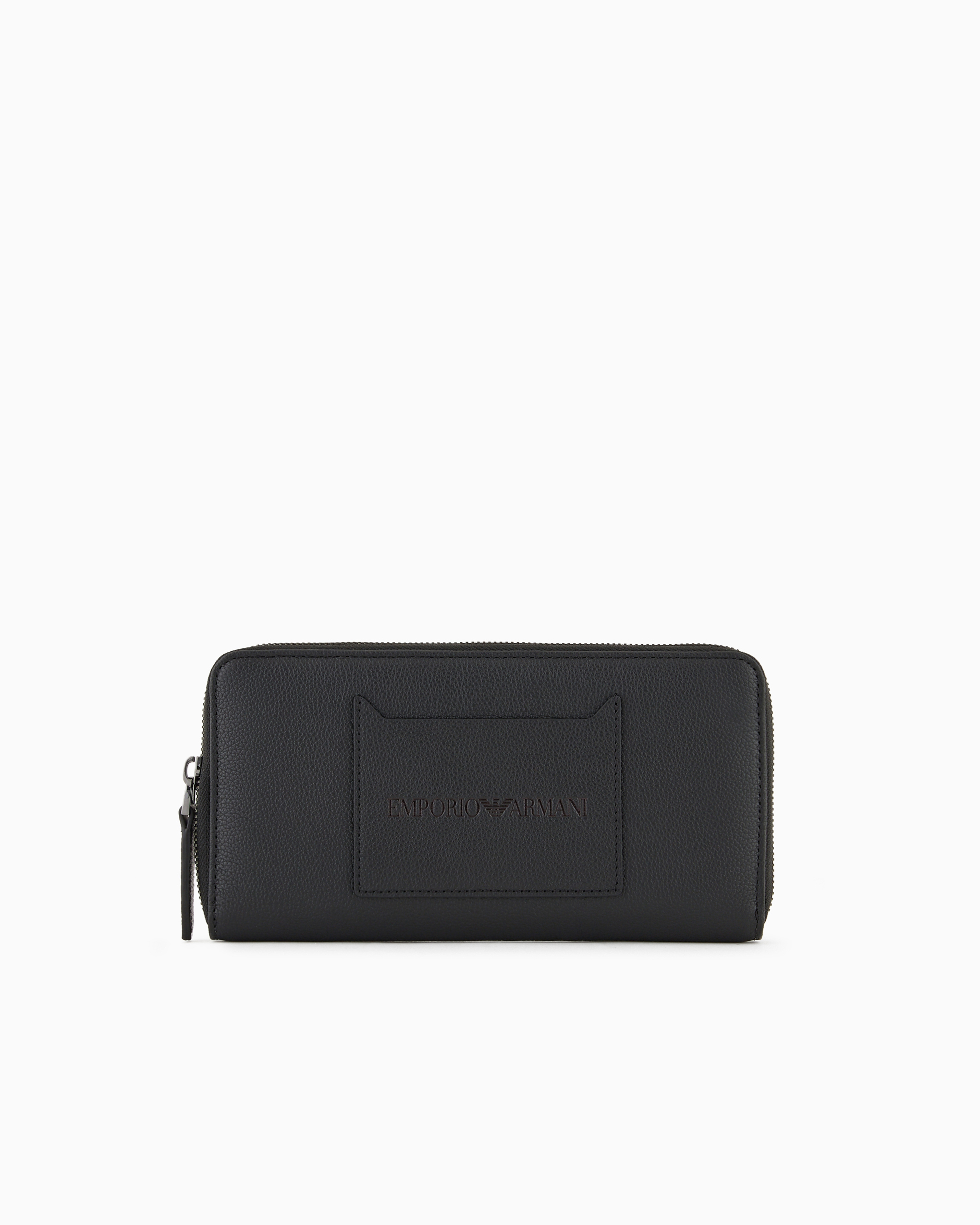 Emporio Armani - Tumbled-leather zip-around wallet with outer pocket, Man, Black, Size: TU