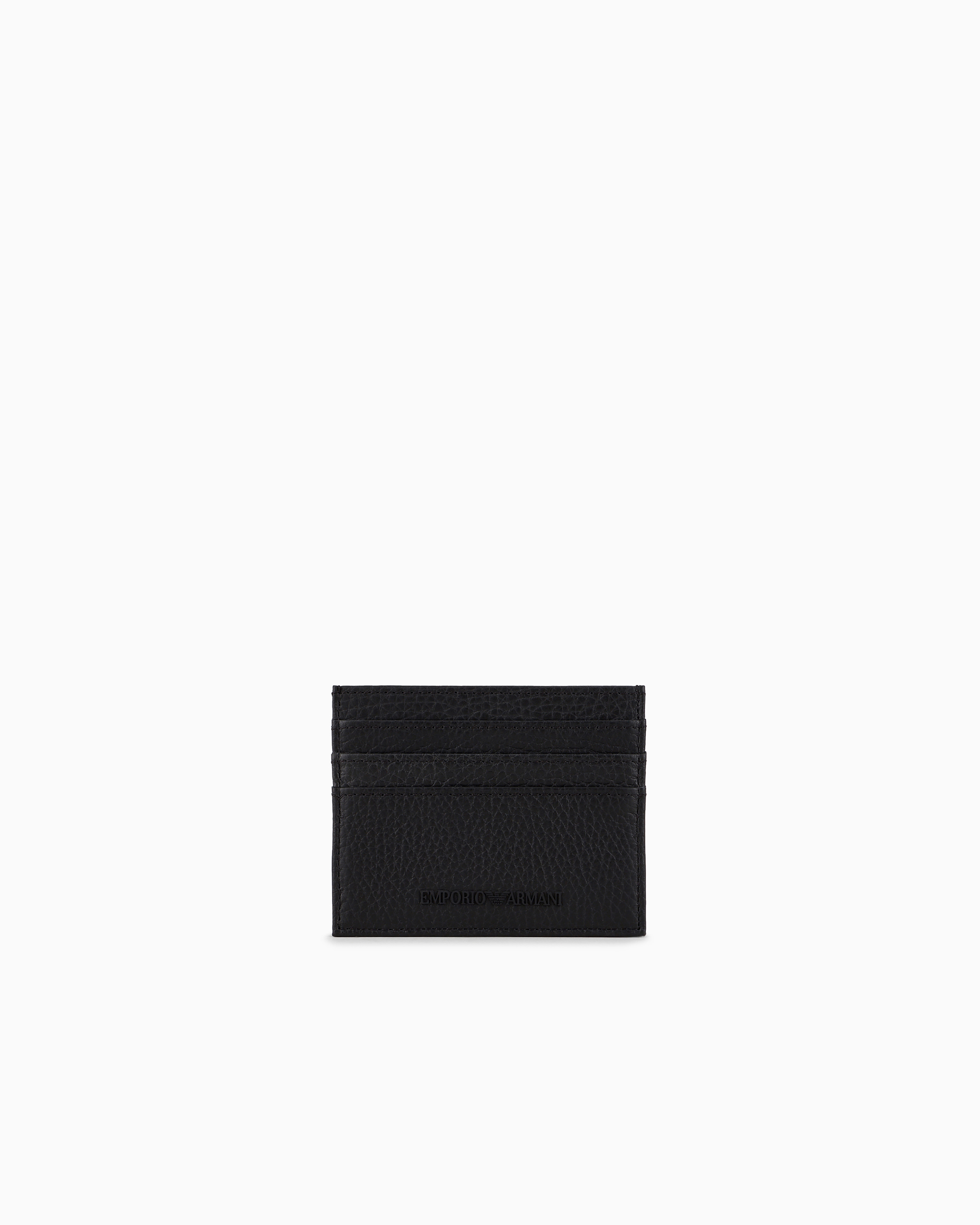 Emporio Armani - Tumbled leather card holder, Man, Black, Size: TU