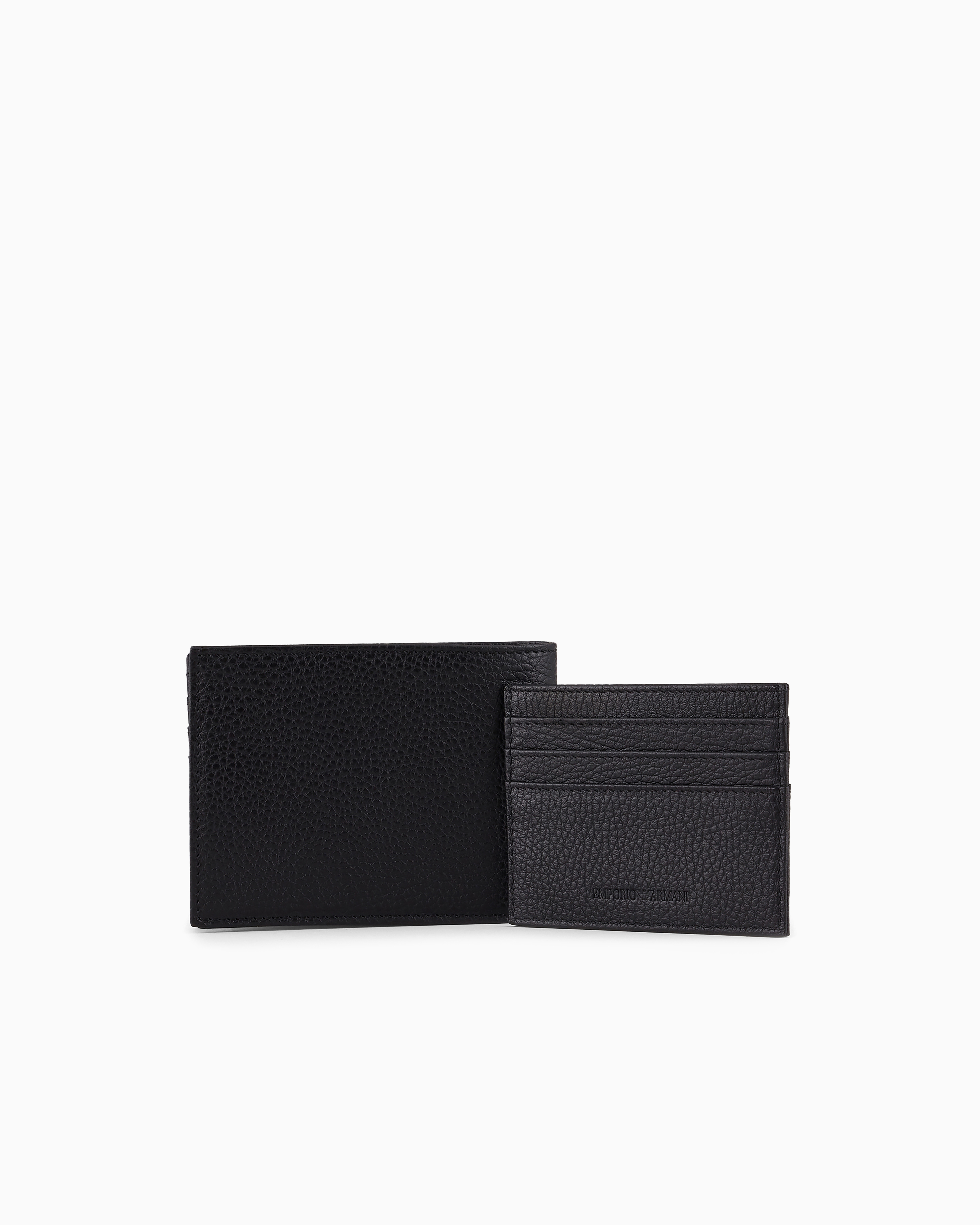 Emporio Armani - Gift box with wallet and card holder in tumbled leather, Man, Black, Size: TU