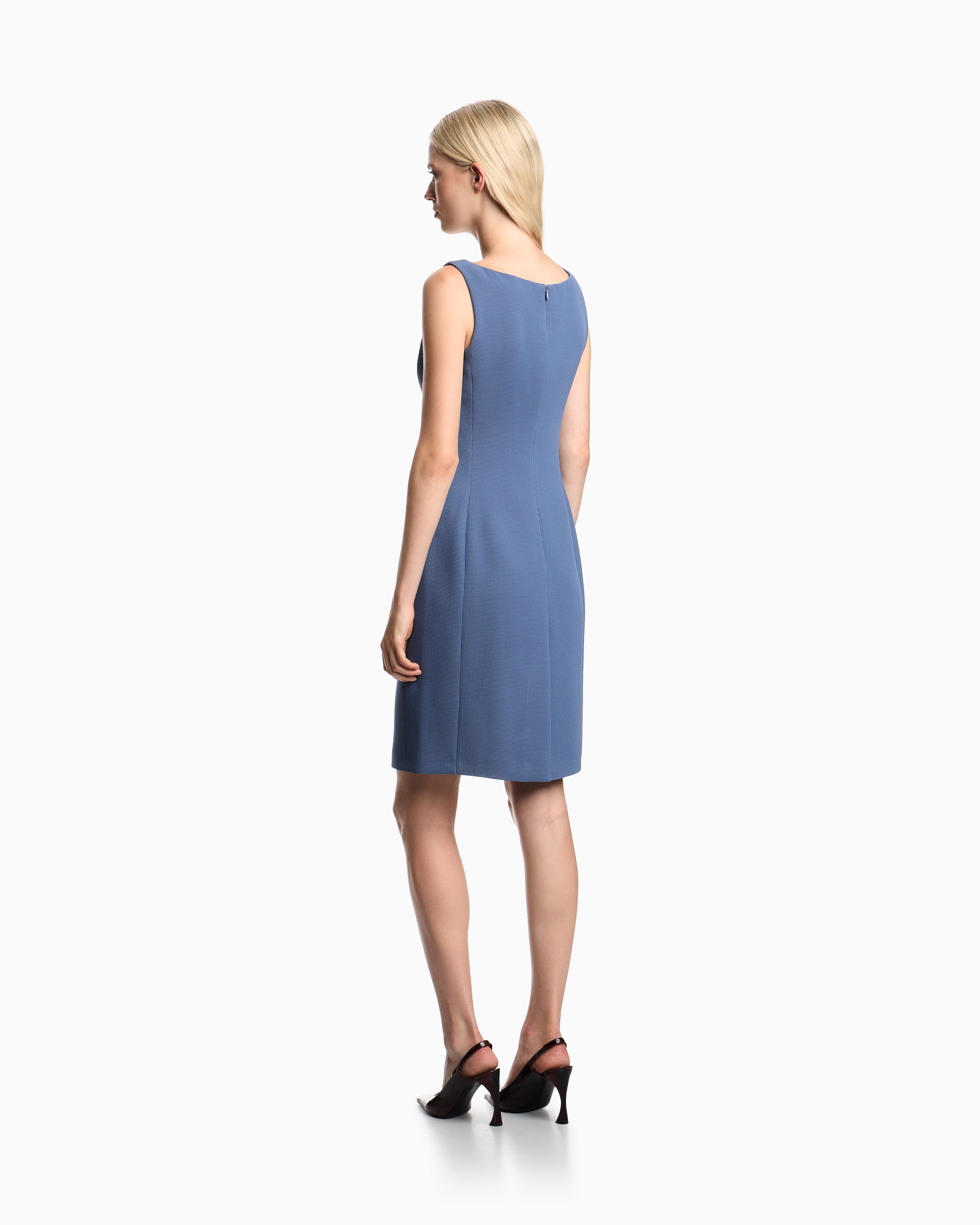 Emporio Armani - Waffle-weave technical fabric sheath dress, Woman, Light Blue, Size:
