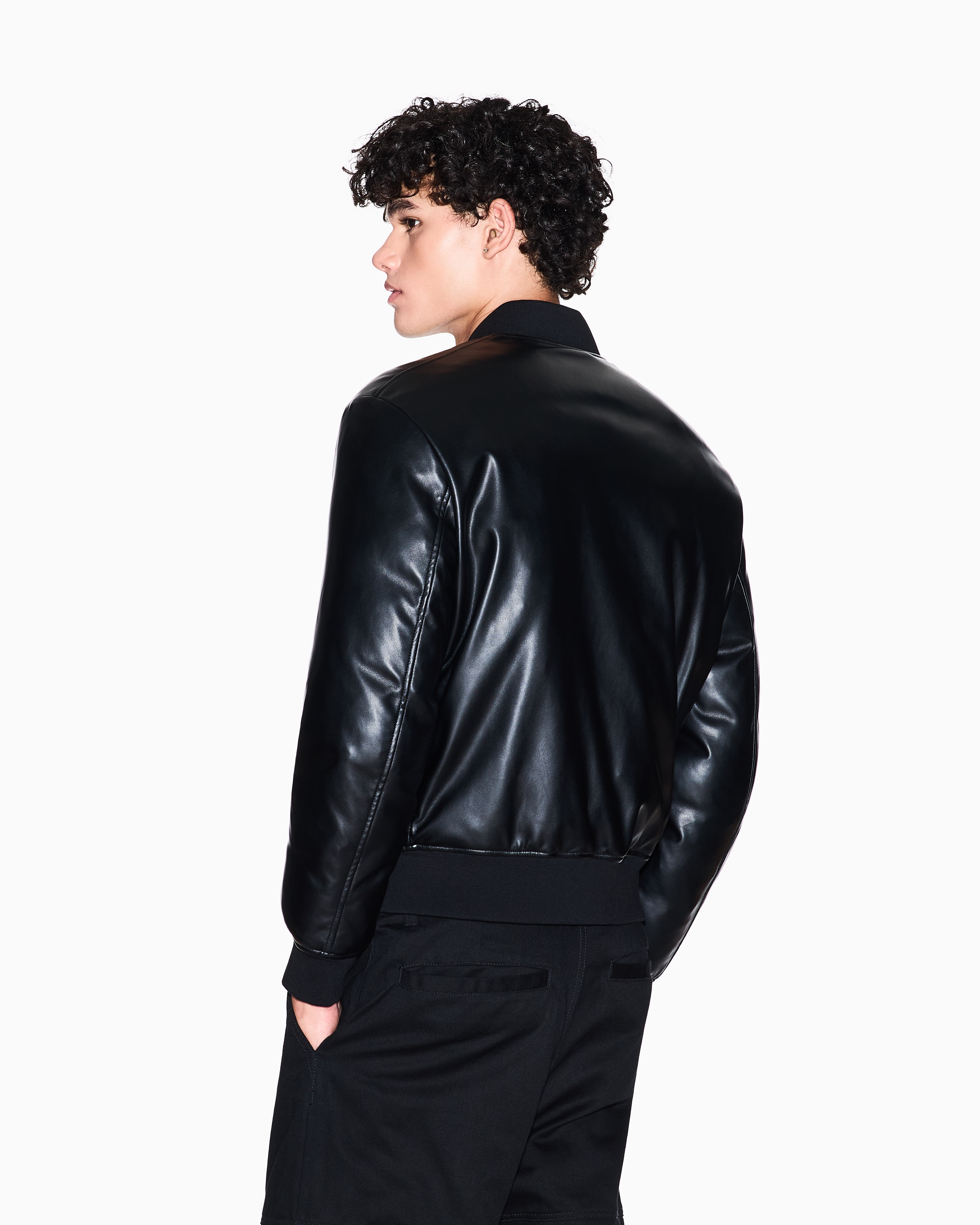 Armani Exchange Shiny Fabric Bomber Jacket In Black
