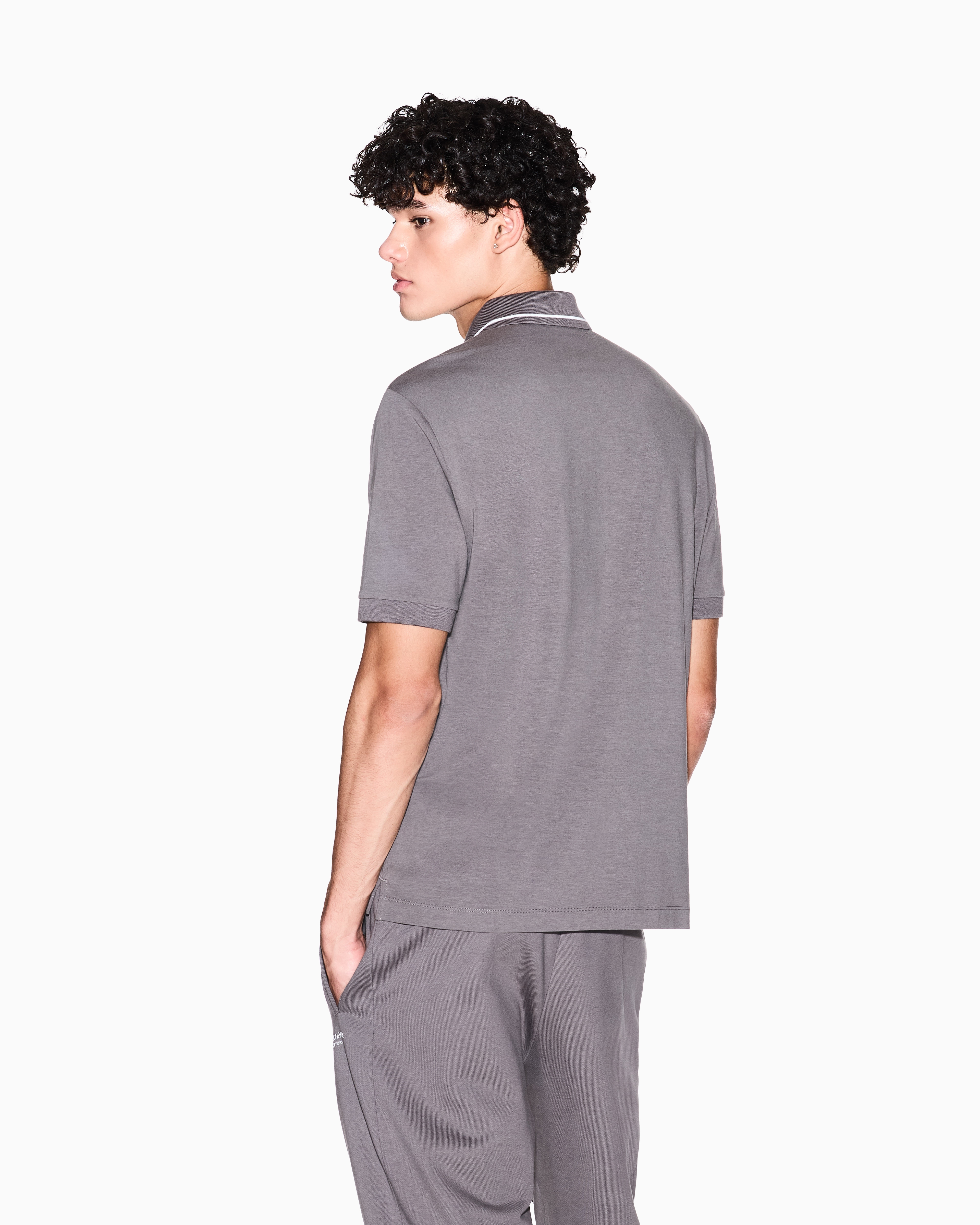 Armani Exchange - Regular fit polo shirt in stretch jersey, Man, Grey, Size: M