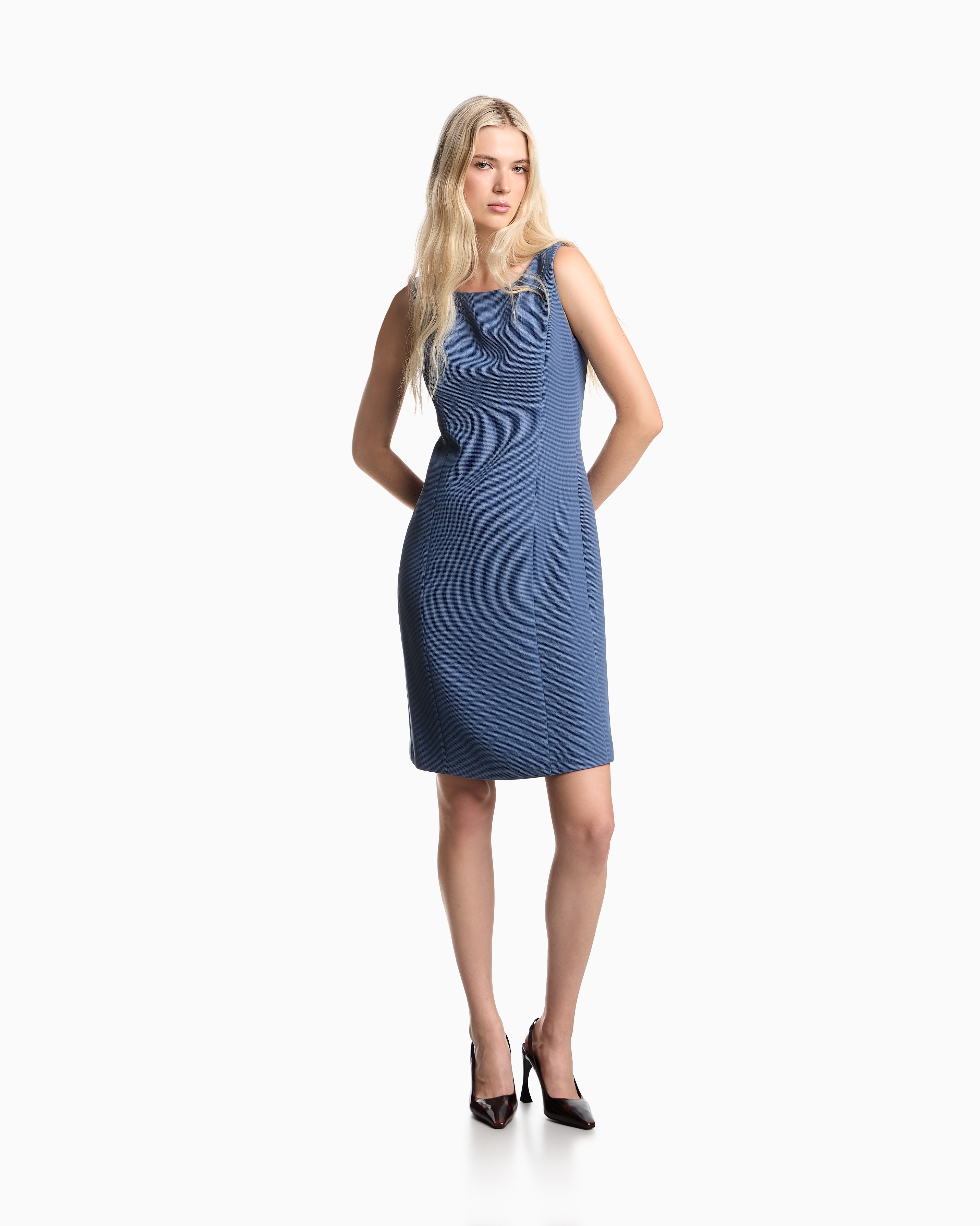 Emporio Armani - Waffle-weave technical fabric sheath dress, Woman, Light Blue, Size: