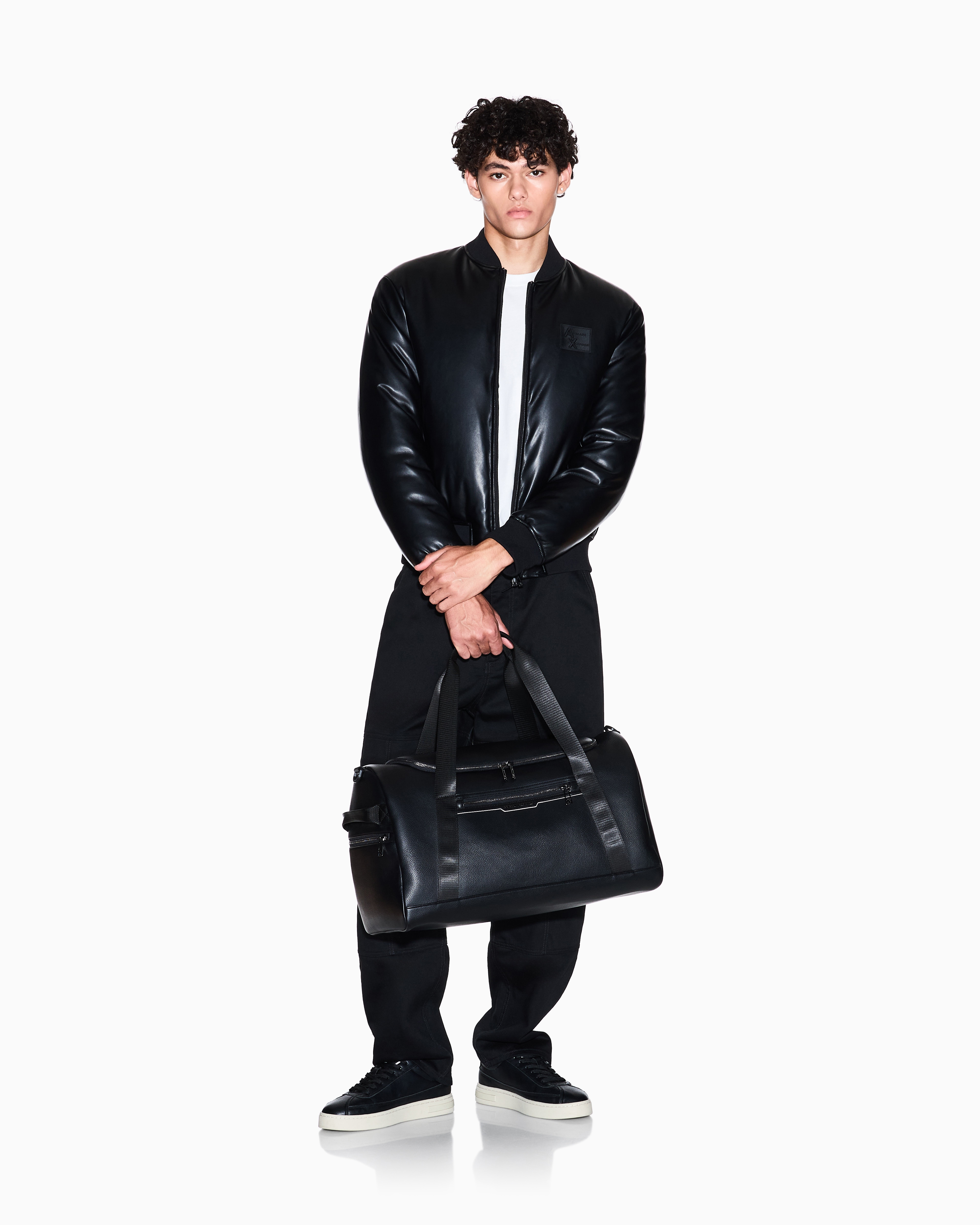 Armani Exchange Shiny Fabric Bomber Jacket In Black
