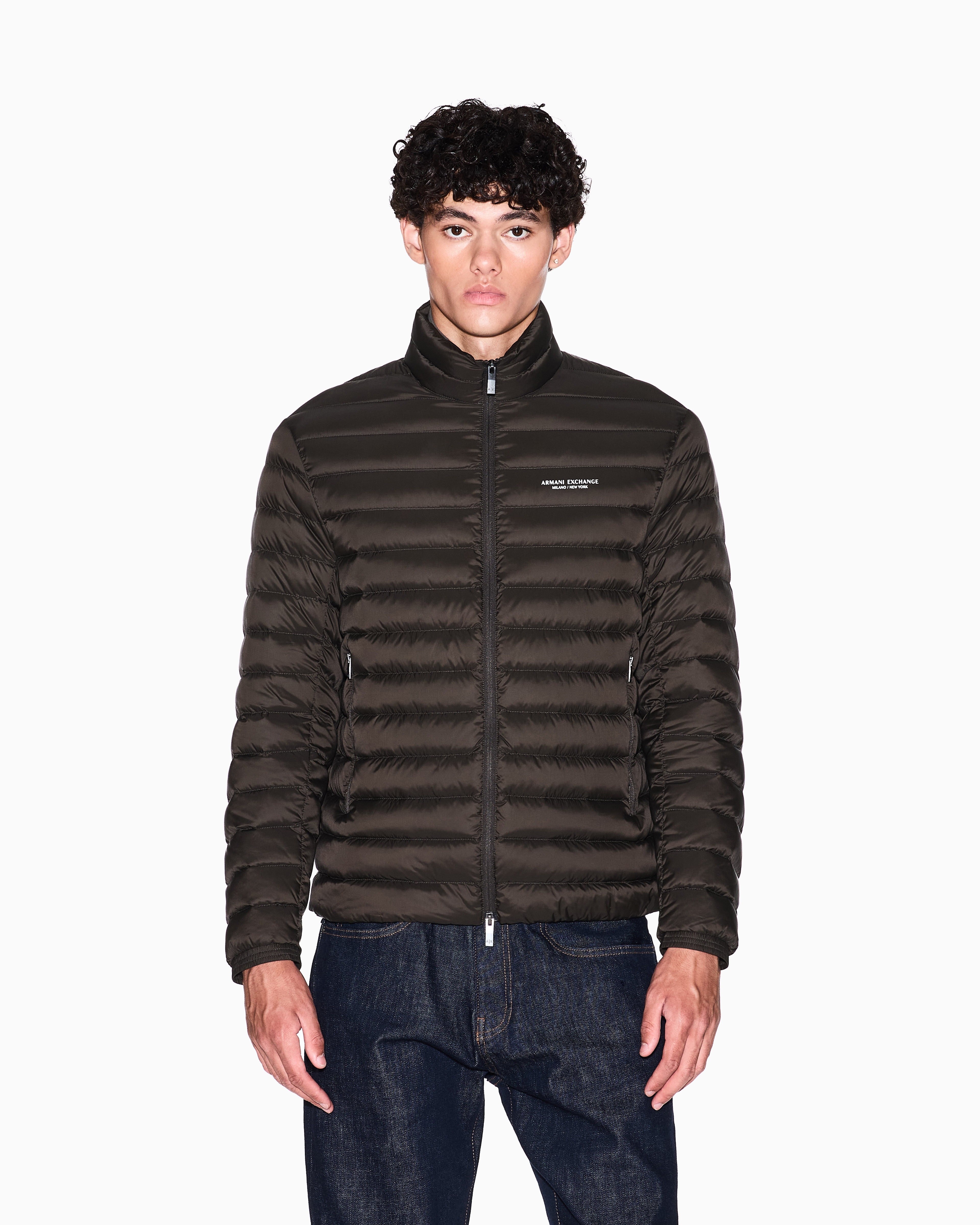 Armani Exchange - Quilted full zip down jacket, Man, Brown, Size: