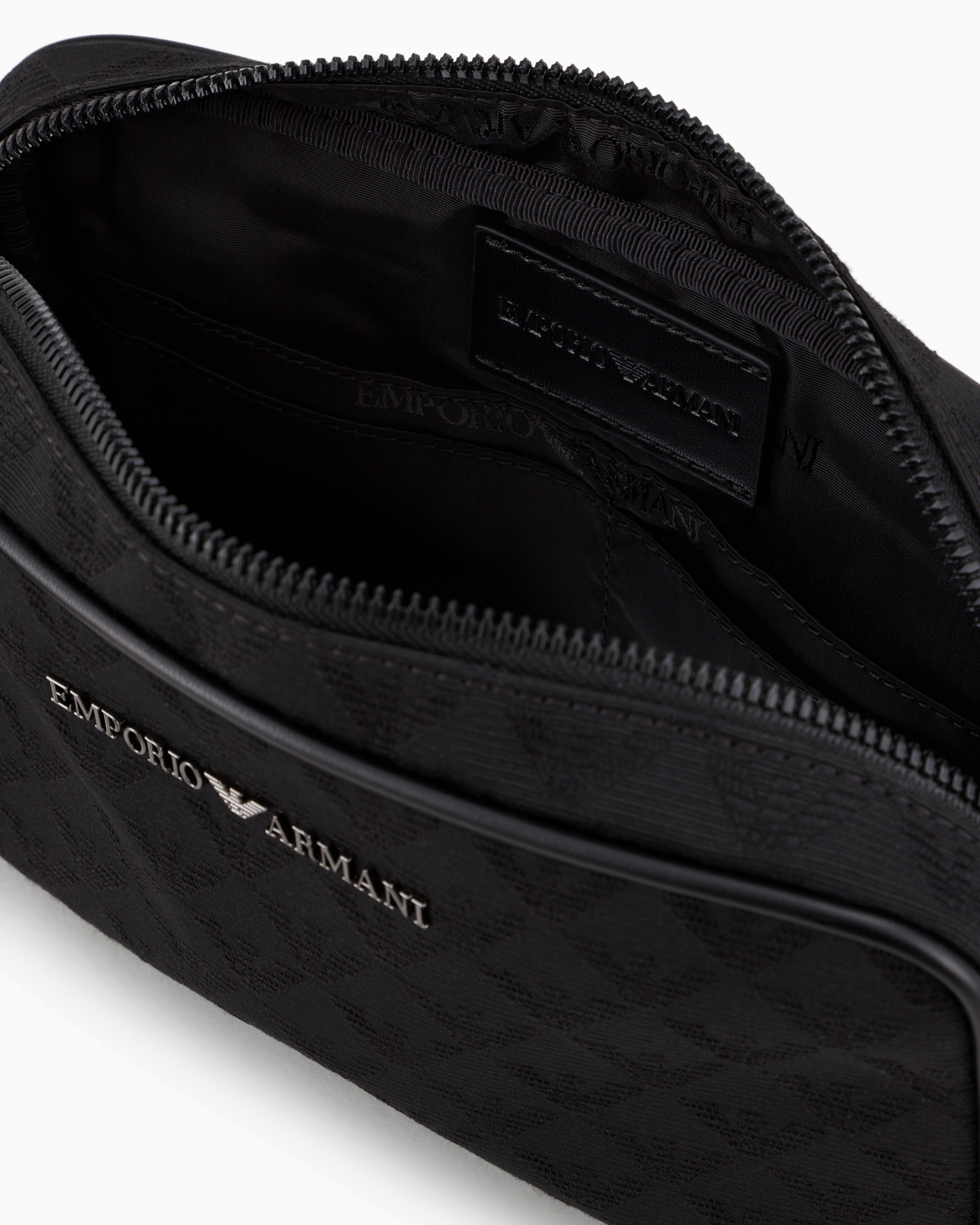 Nylon washbag with all-over jacquard eagle | Emporio Armani