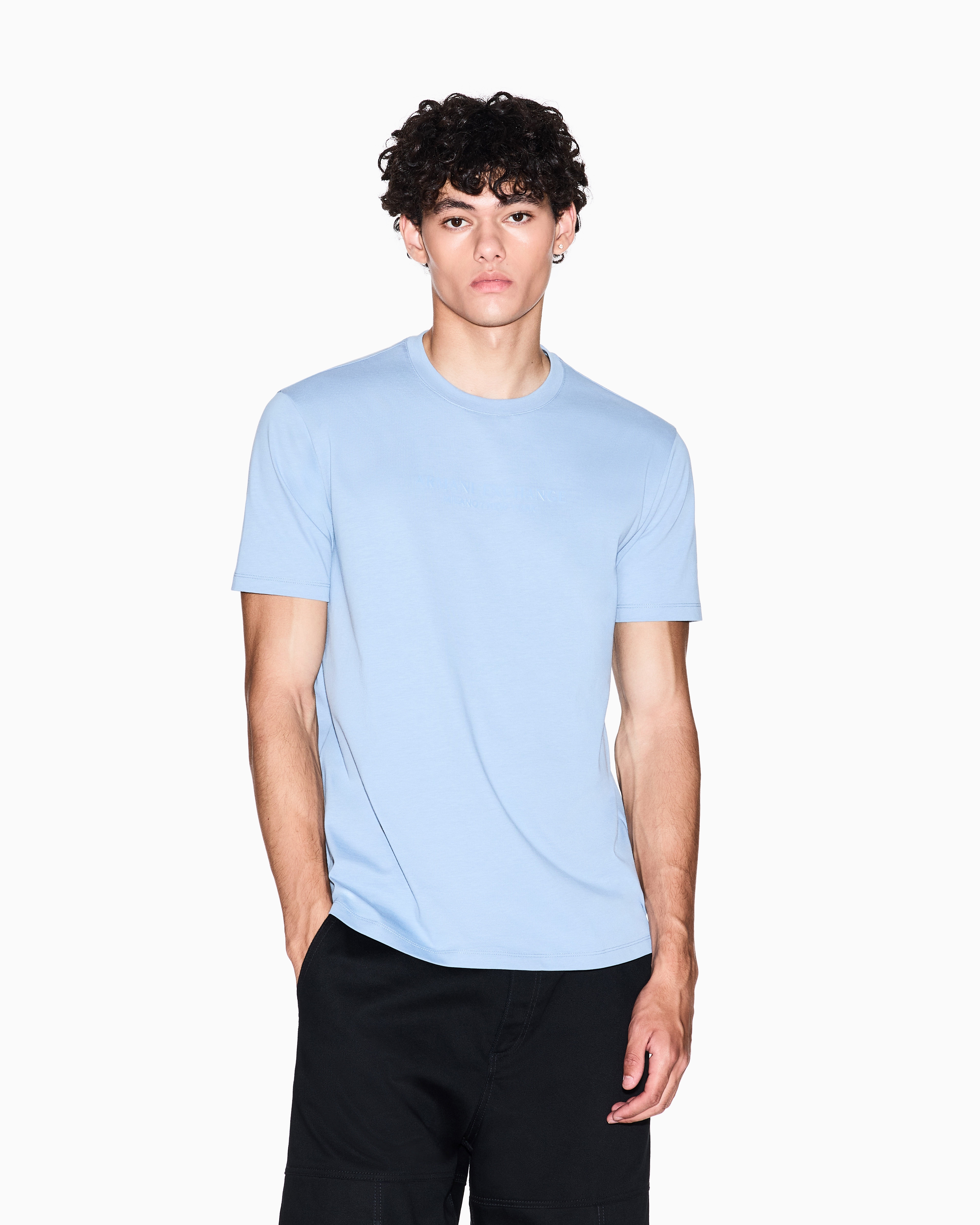 Armani Exchange - Regular fit T-shirt with logo, Man, Light Blue, Size: