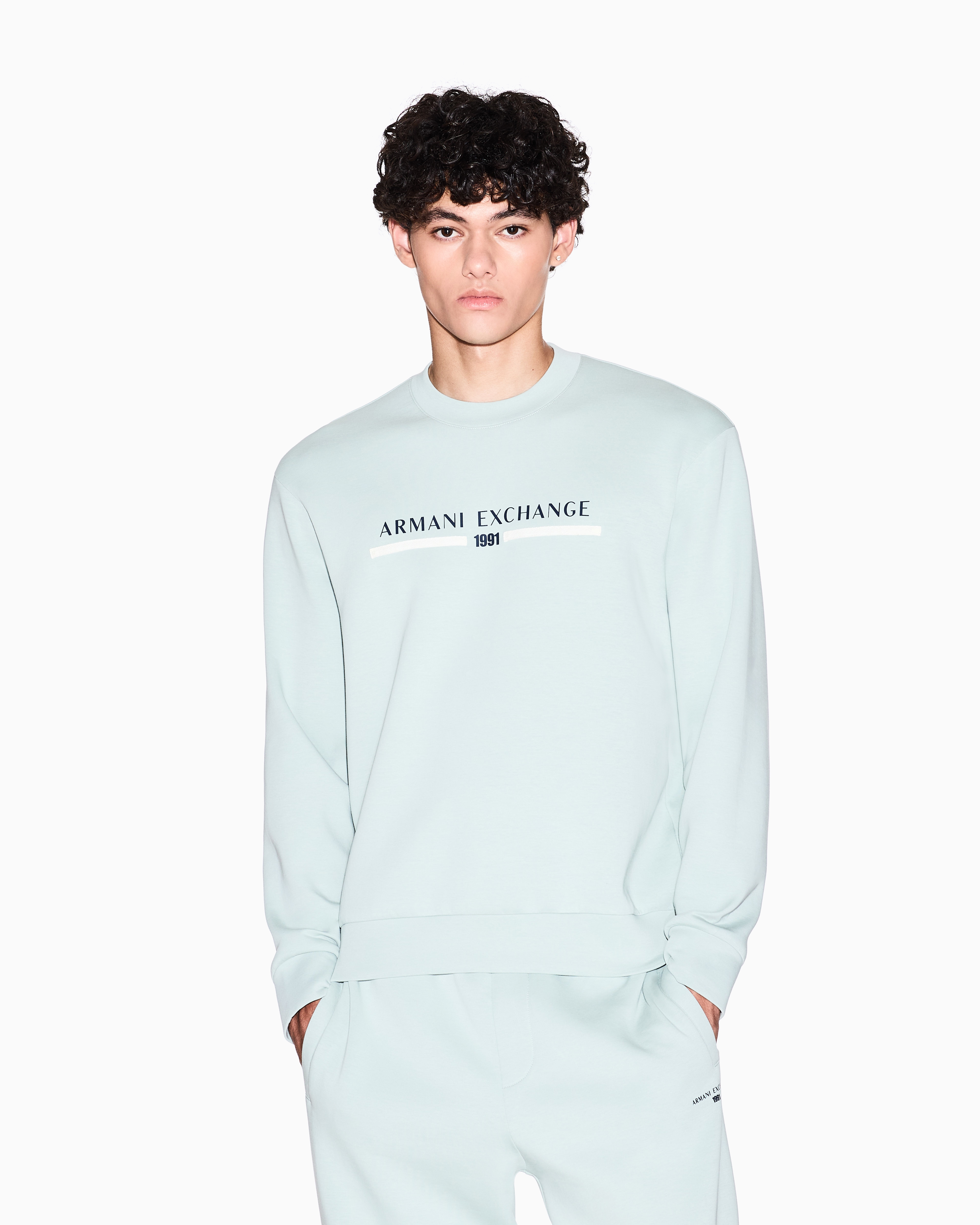 Armani Exchange - CREWNECK LOGO SWEATSHIRT, Man, Green, Size:
