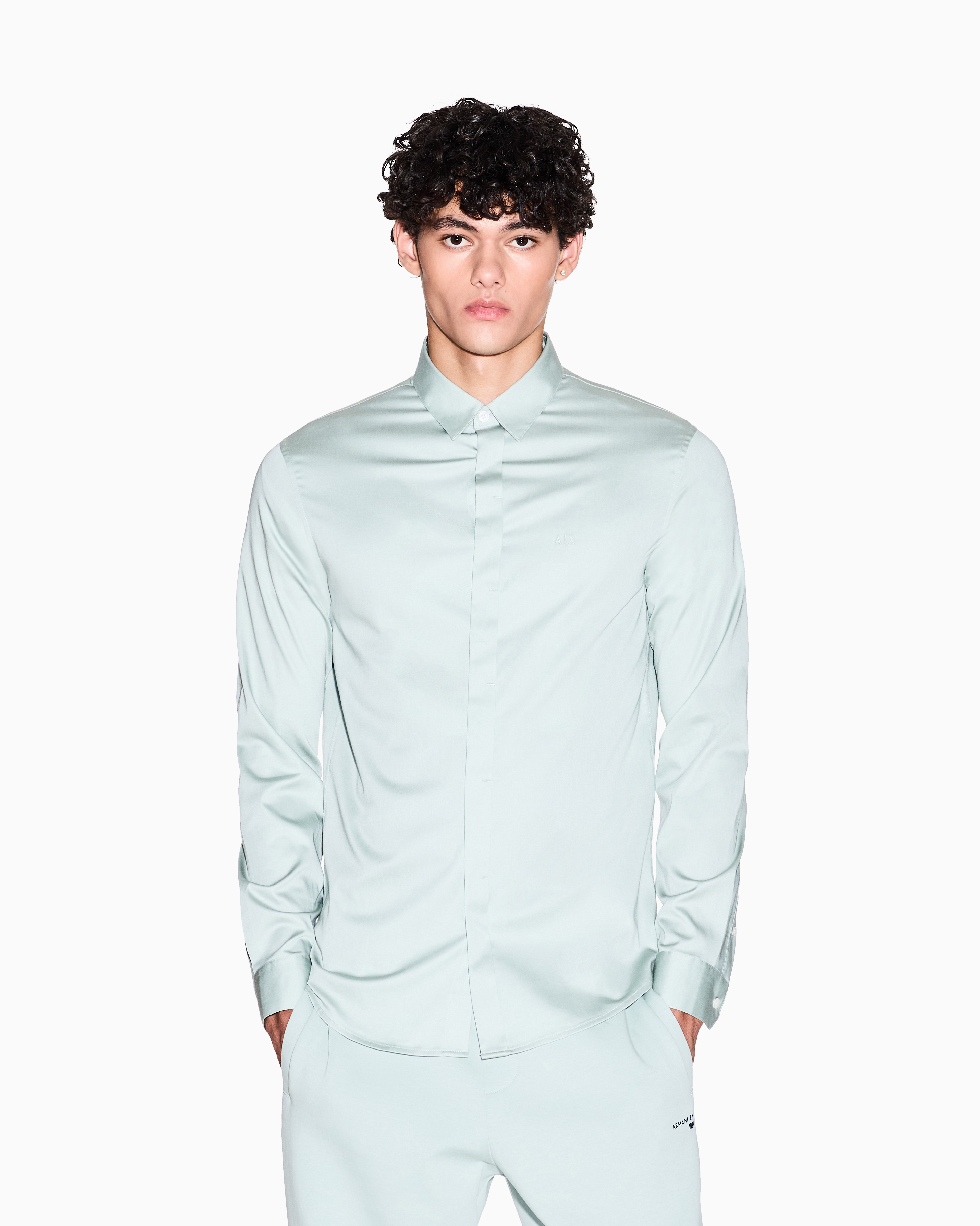 Armani Exchange Slim Fit Cotton Shirt In Blue