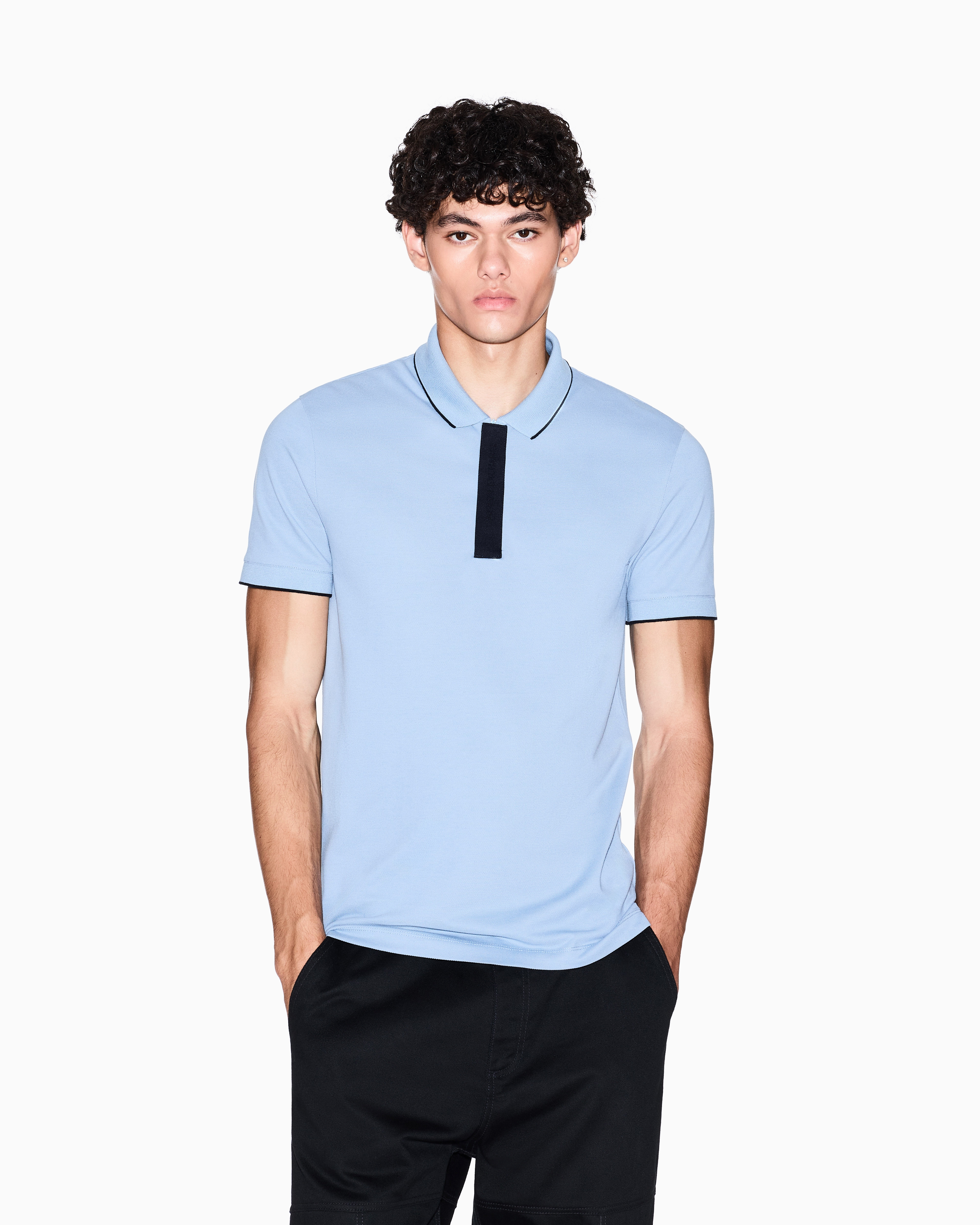 Armani Exchange - Slim fit polo with button insert, Man, Light_blue, Size: