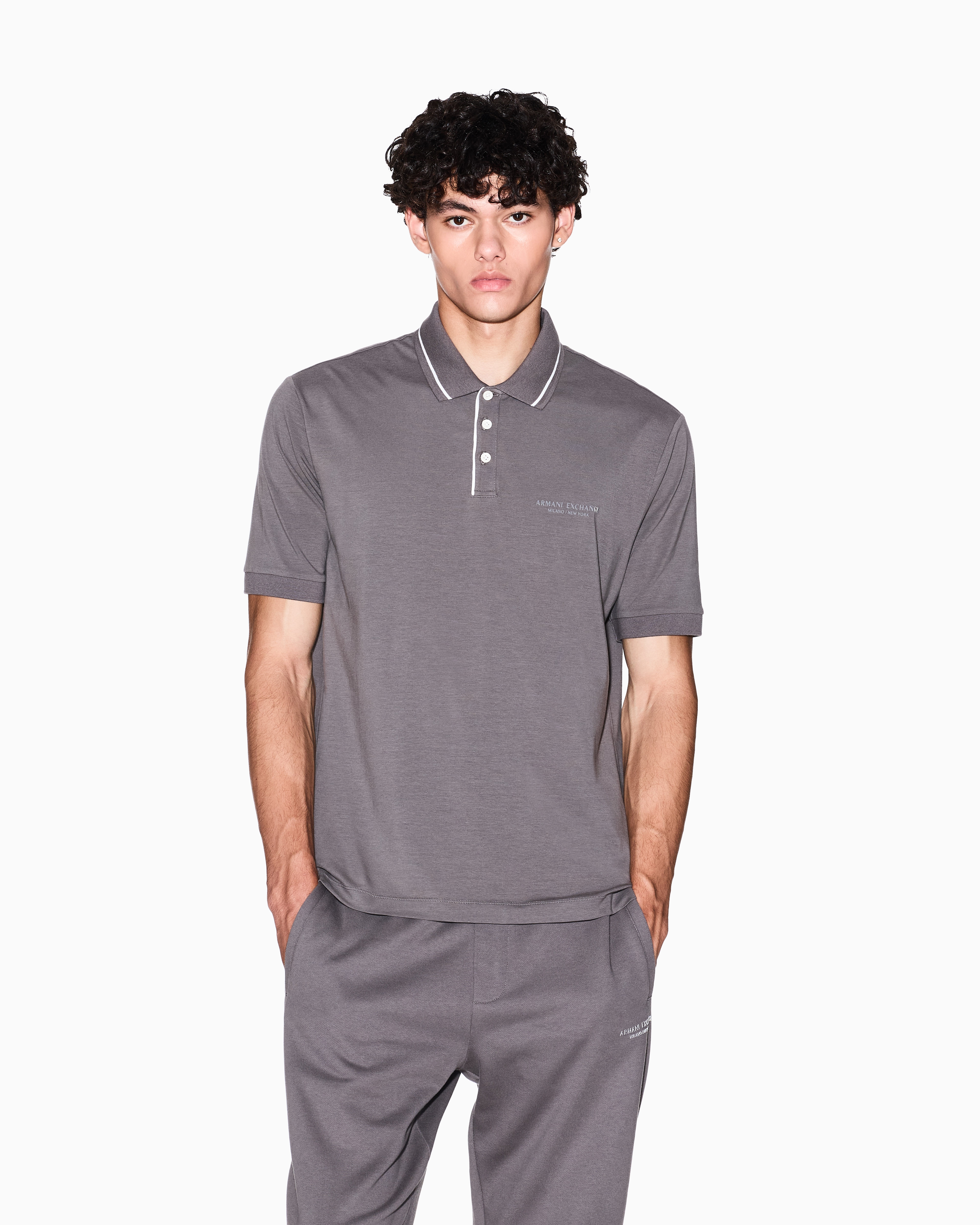Armani Exchange - Regular fit polo shirt in stretch jersey, Man, Grey, Size: M