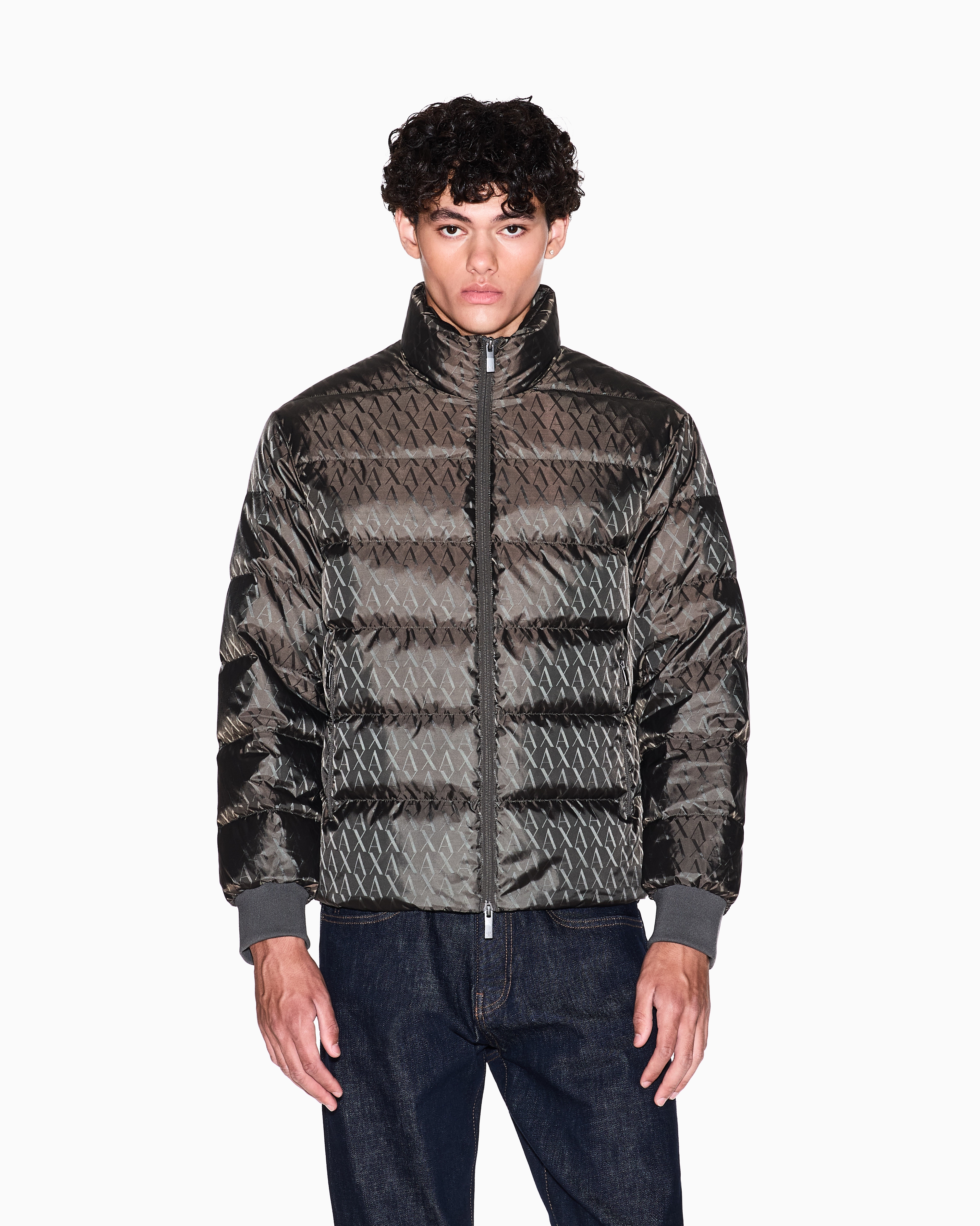 Armani Exchange - Fabric jacket with allover logo, Man, Beige, Size: