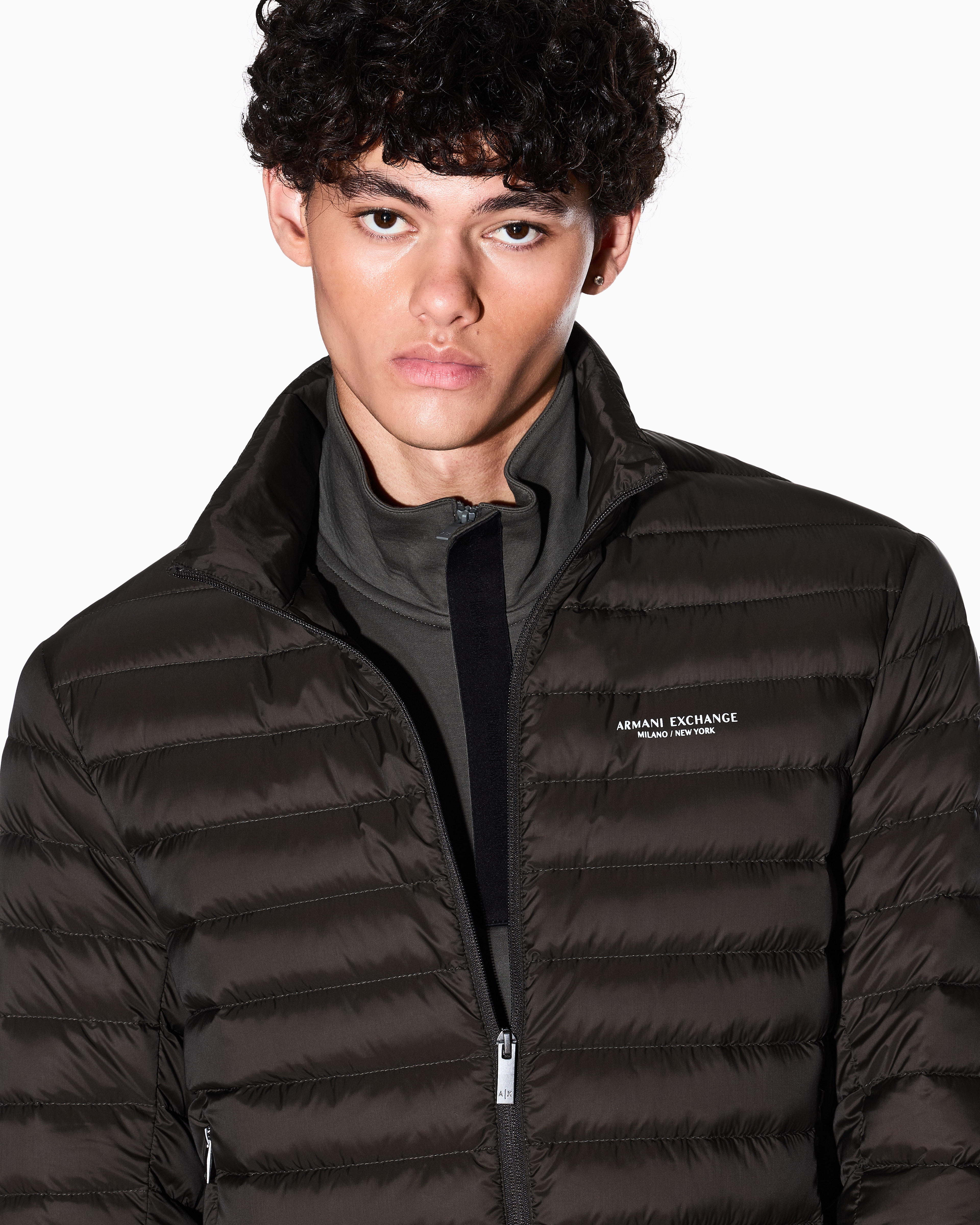 Armani Exchange - Quilted full zip down jacket, Man, Brown, Size: