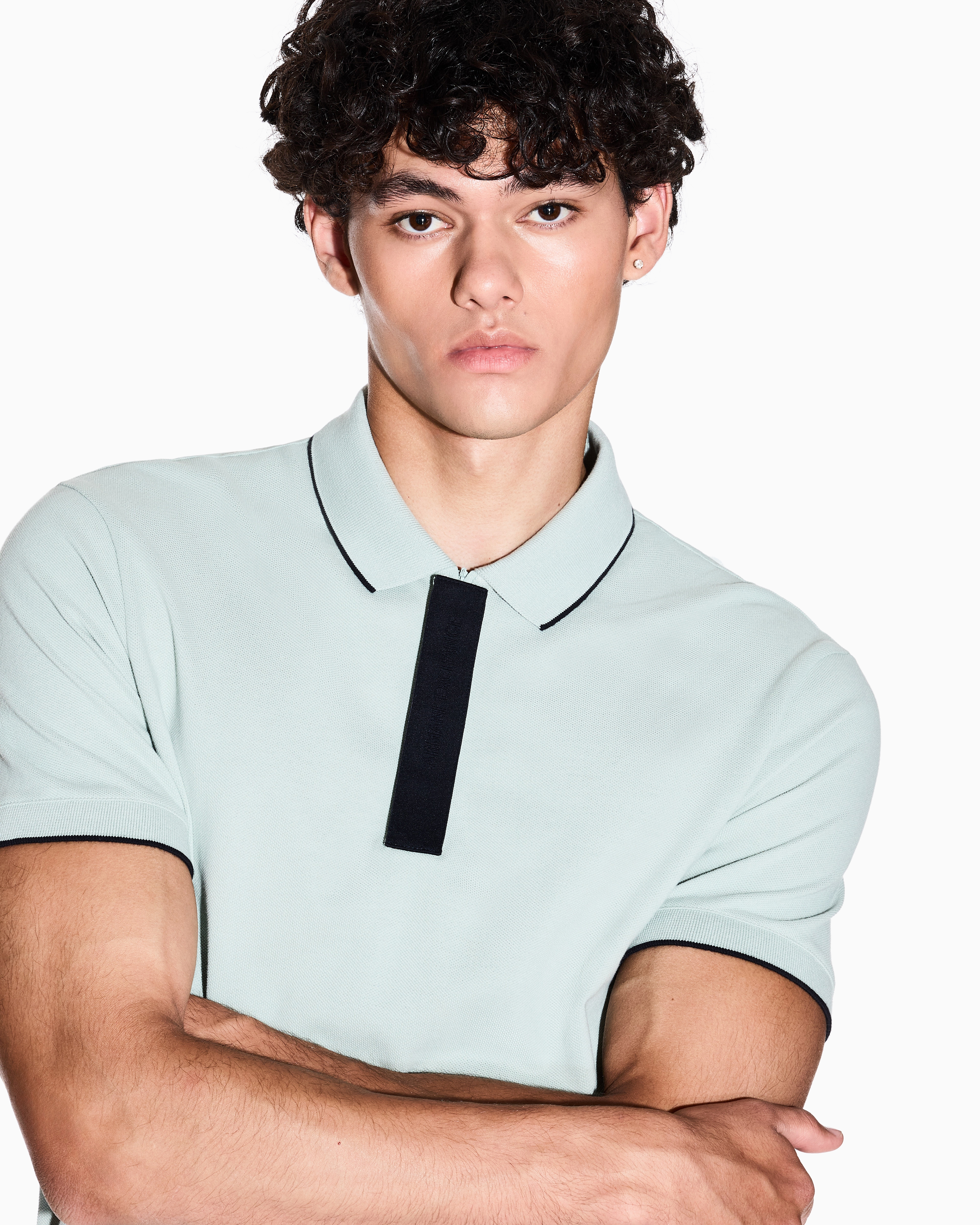 Armani Exchange Slim Fit Polo With Button Insert In Green