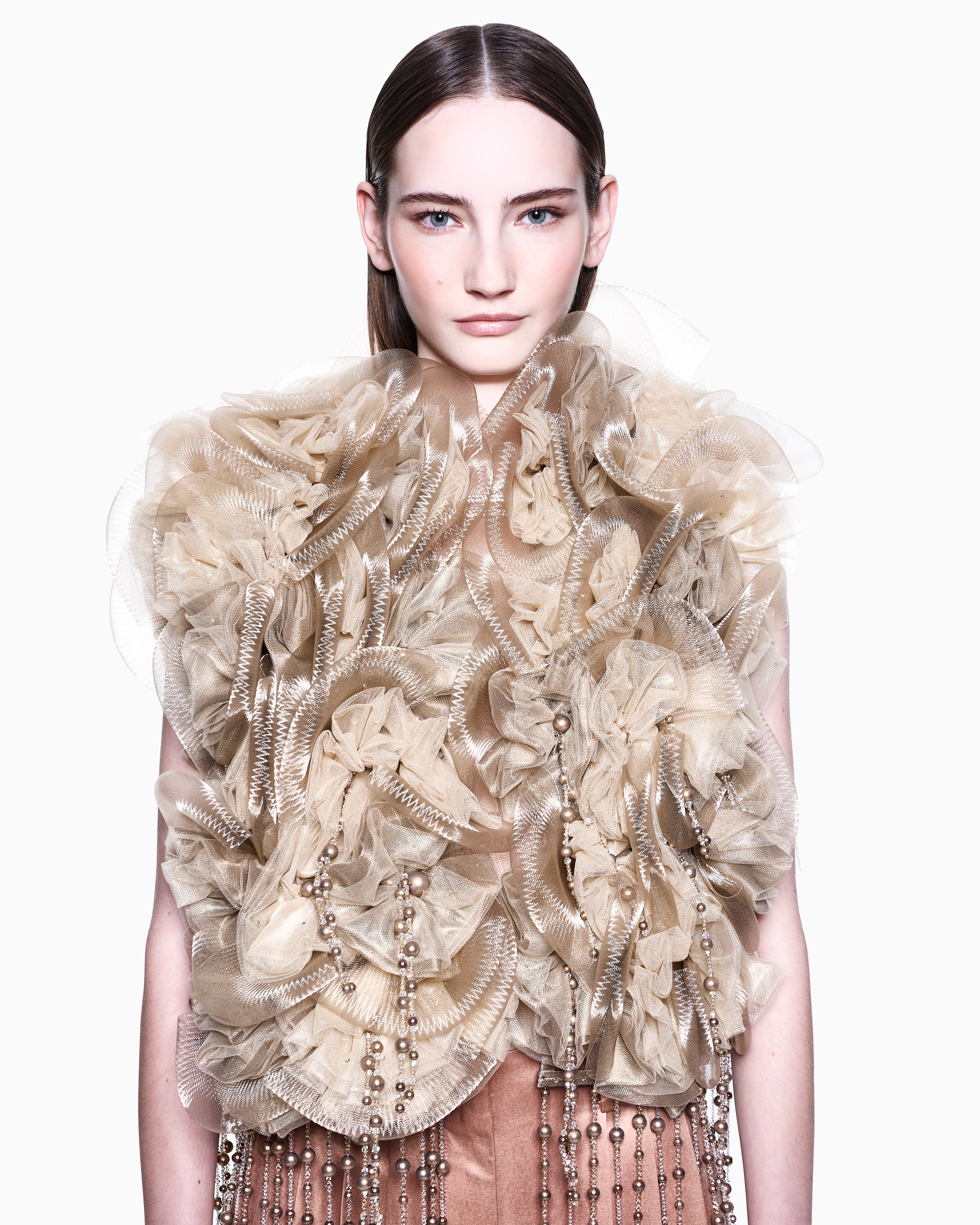 Crinoline and tulle cape with fringes | Giorgio Armani US