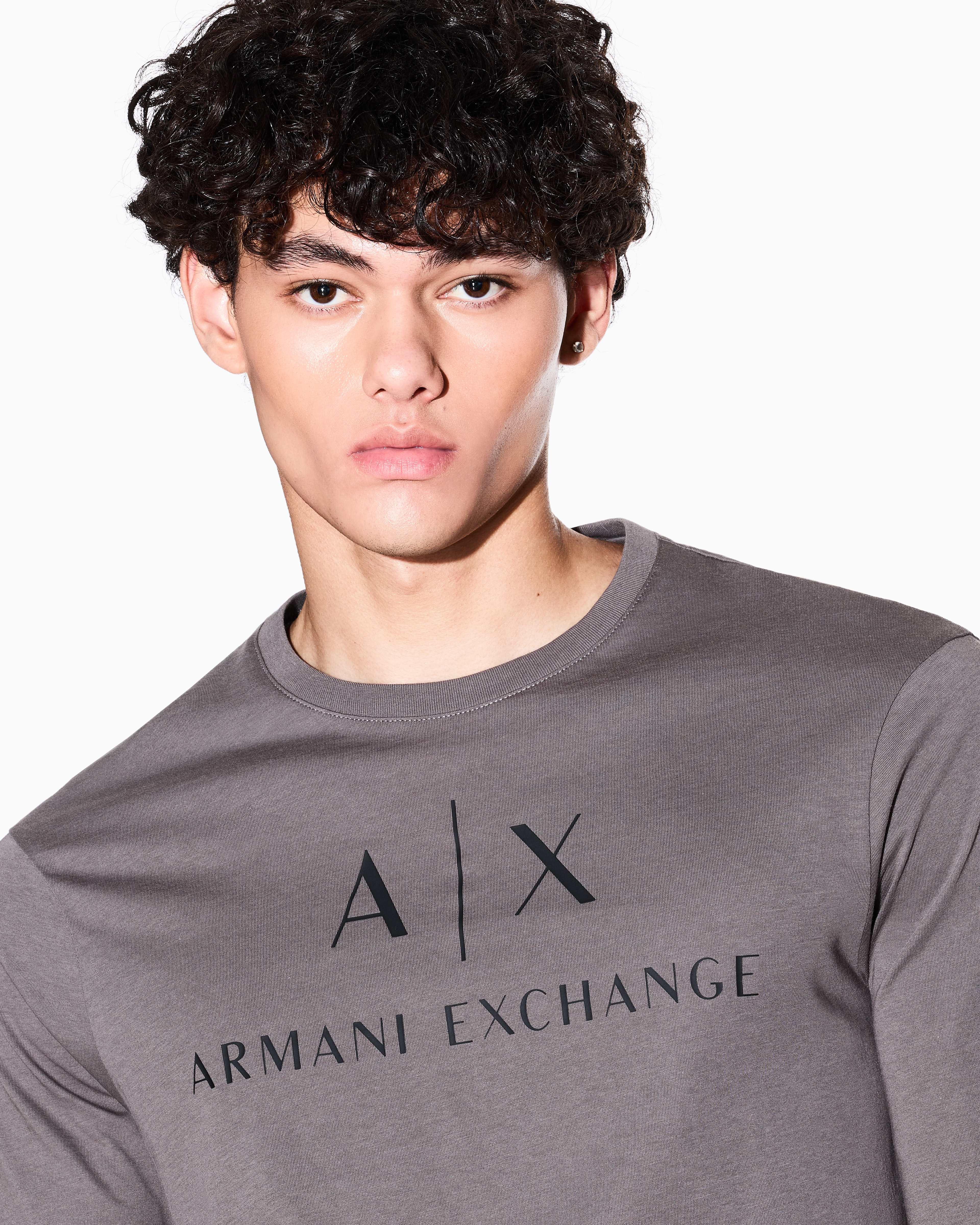 Armani Exchange - Long sleeve T-shirt with logo prints, Man, Grey, Size: