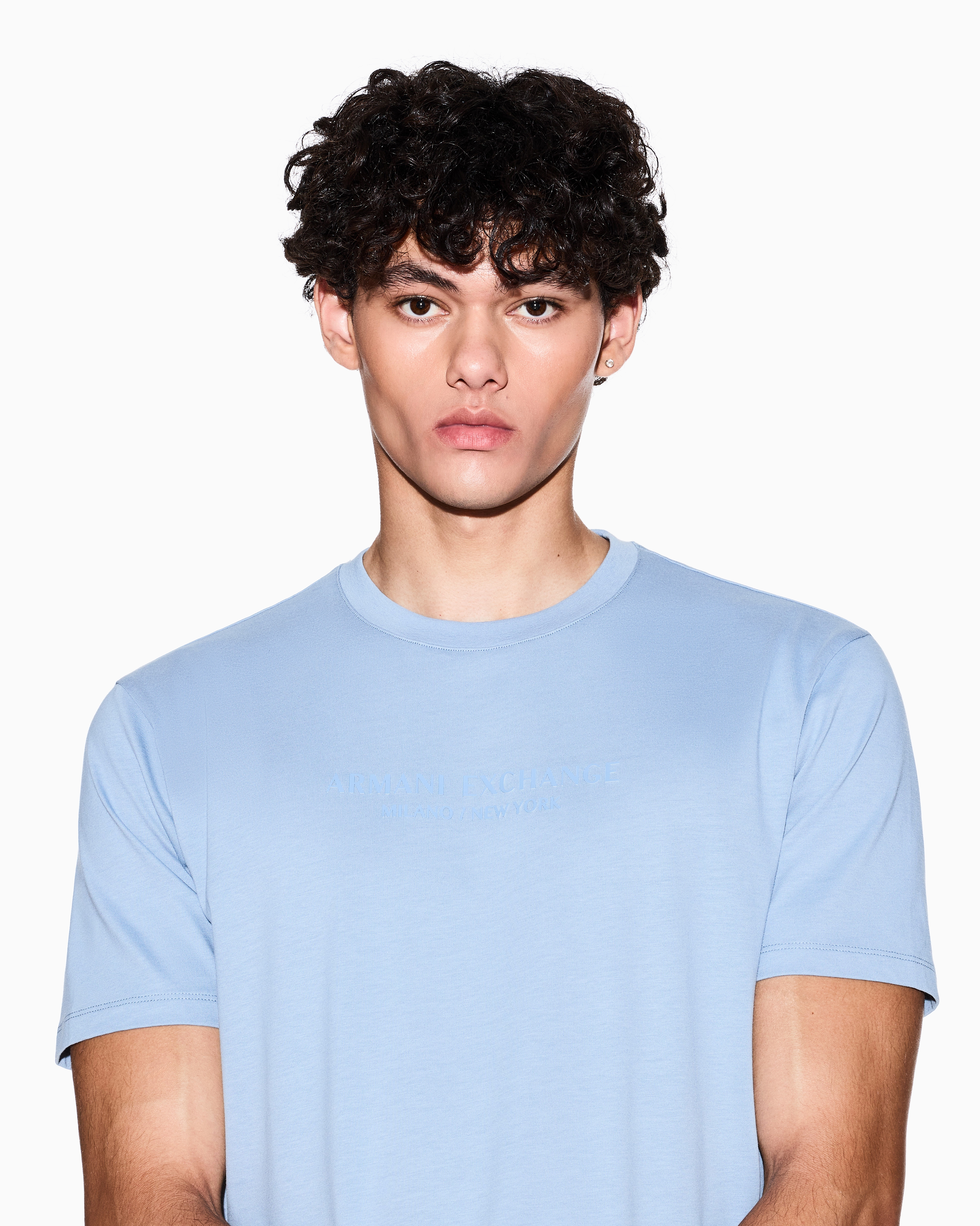 Armani Exchange - Regular fit T-shirt with logo, Man, Light Blue, Size: