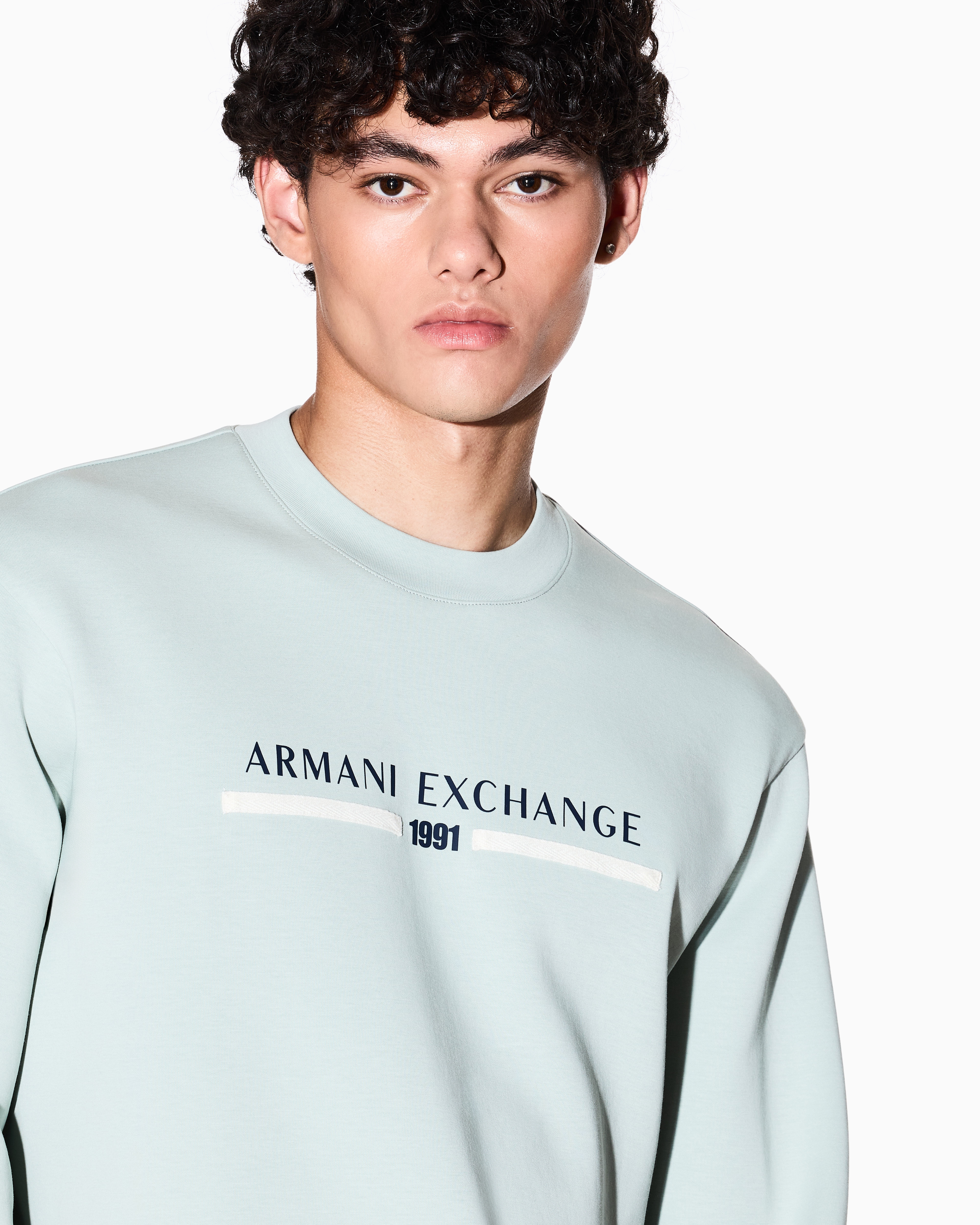 Armani Exchange - CREWNECK LOGO SWEATSHIRT, Man, Green, Size: