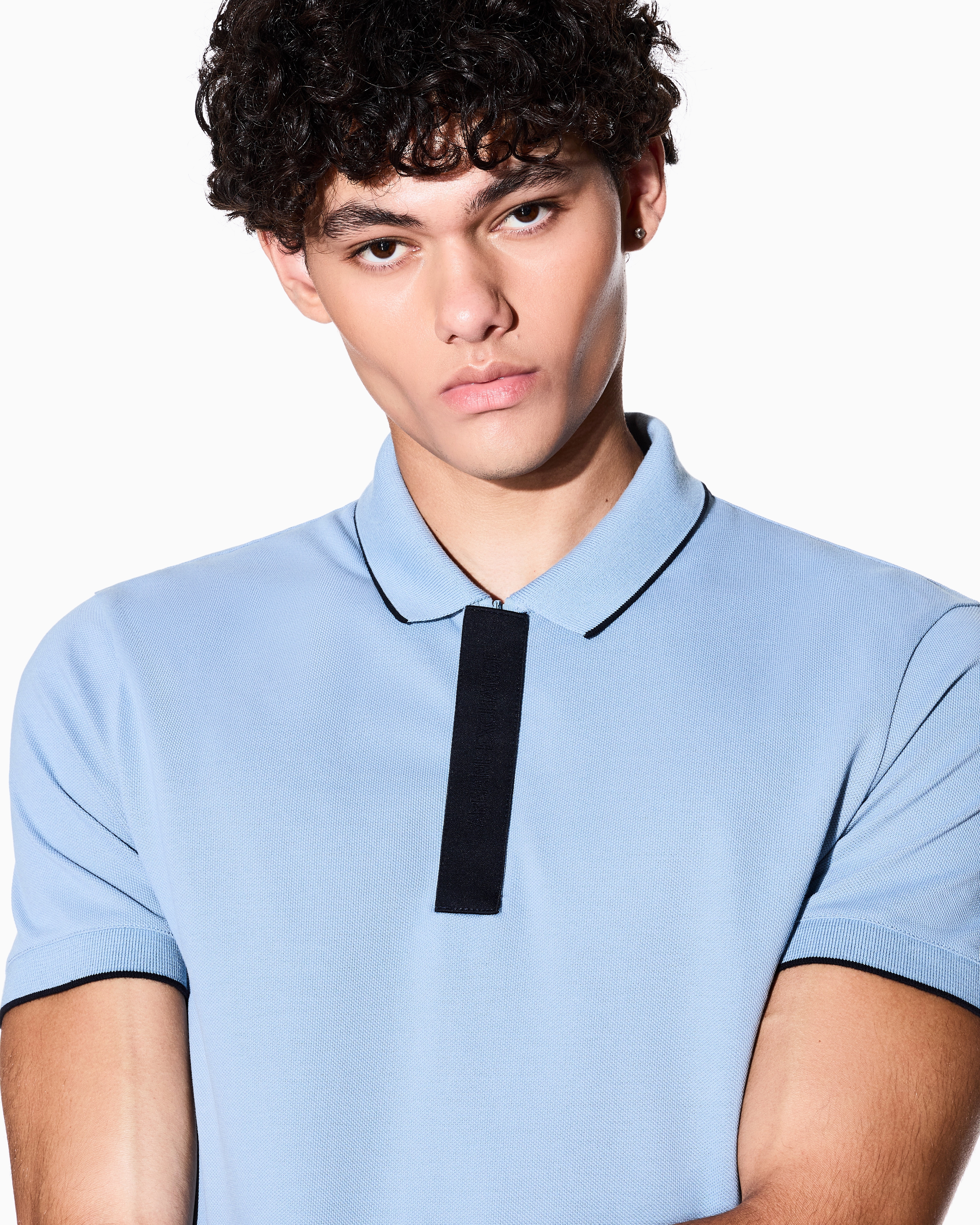 Armani Exchange - Slim fit polo with button insert, Man, Light_blue, Size: