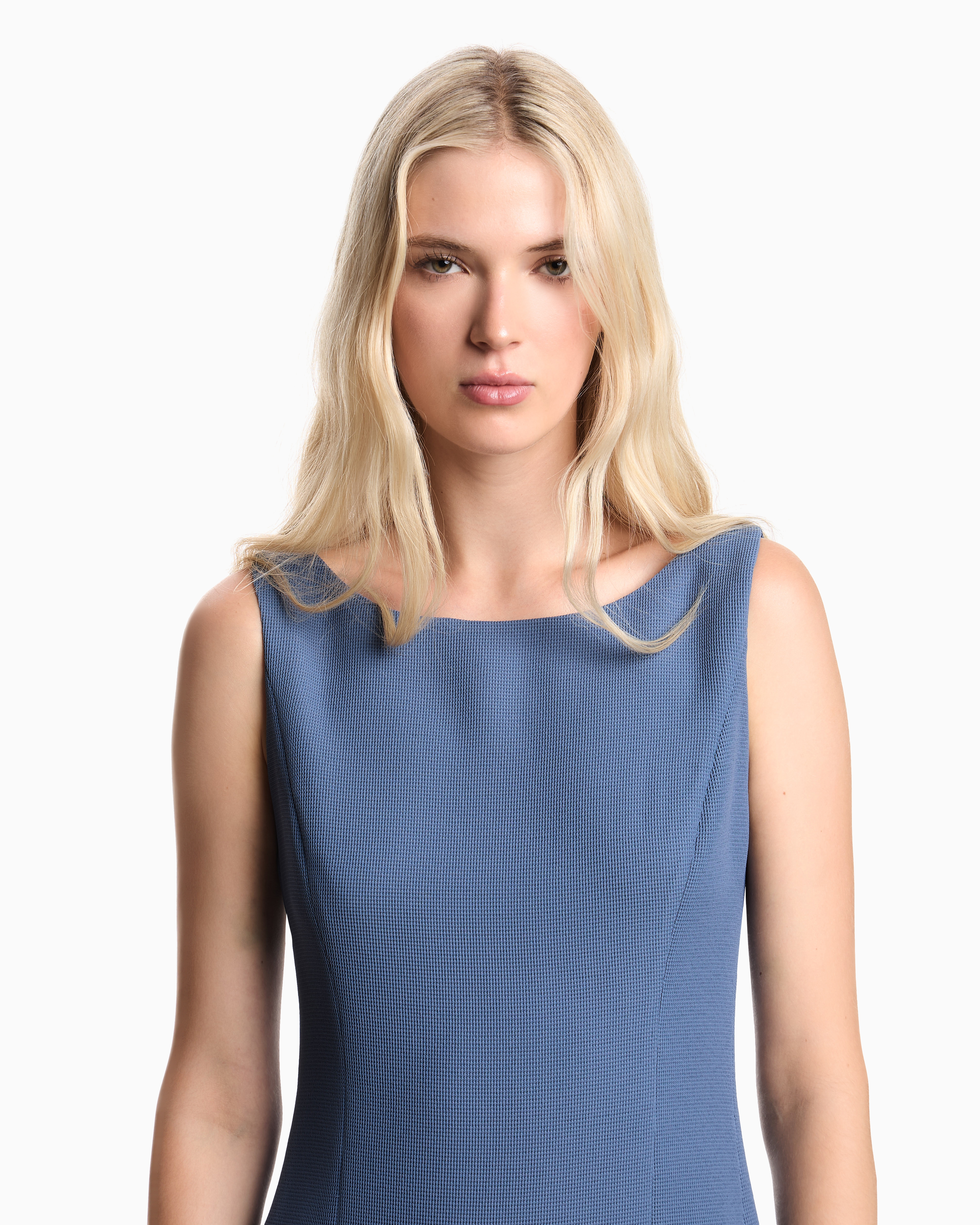Emporio Armani - Waffle-weave technical fabric sheath dress, Woman, Light Blue, Size:
