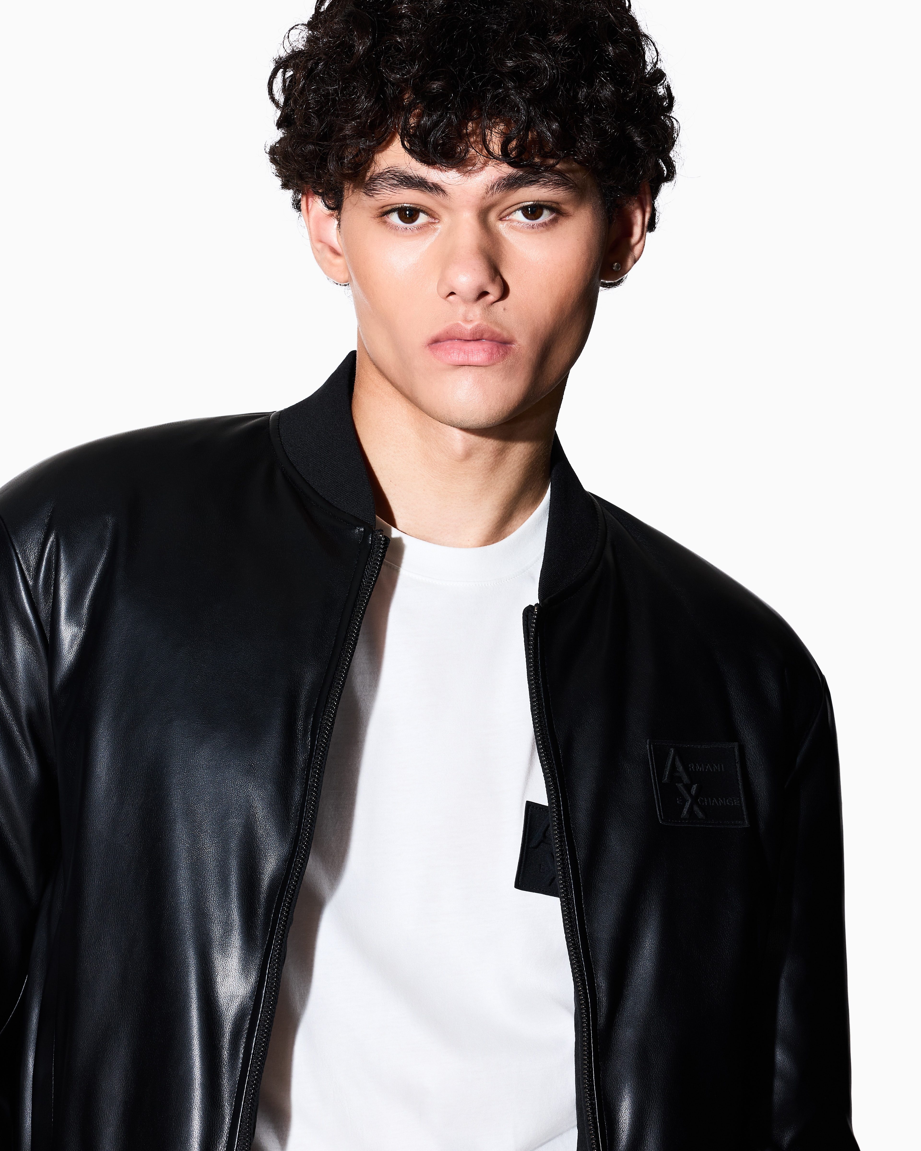 Armani Exchange Shiny Fabric Bomber Jacket In Black