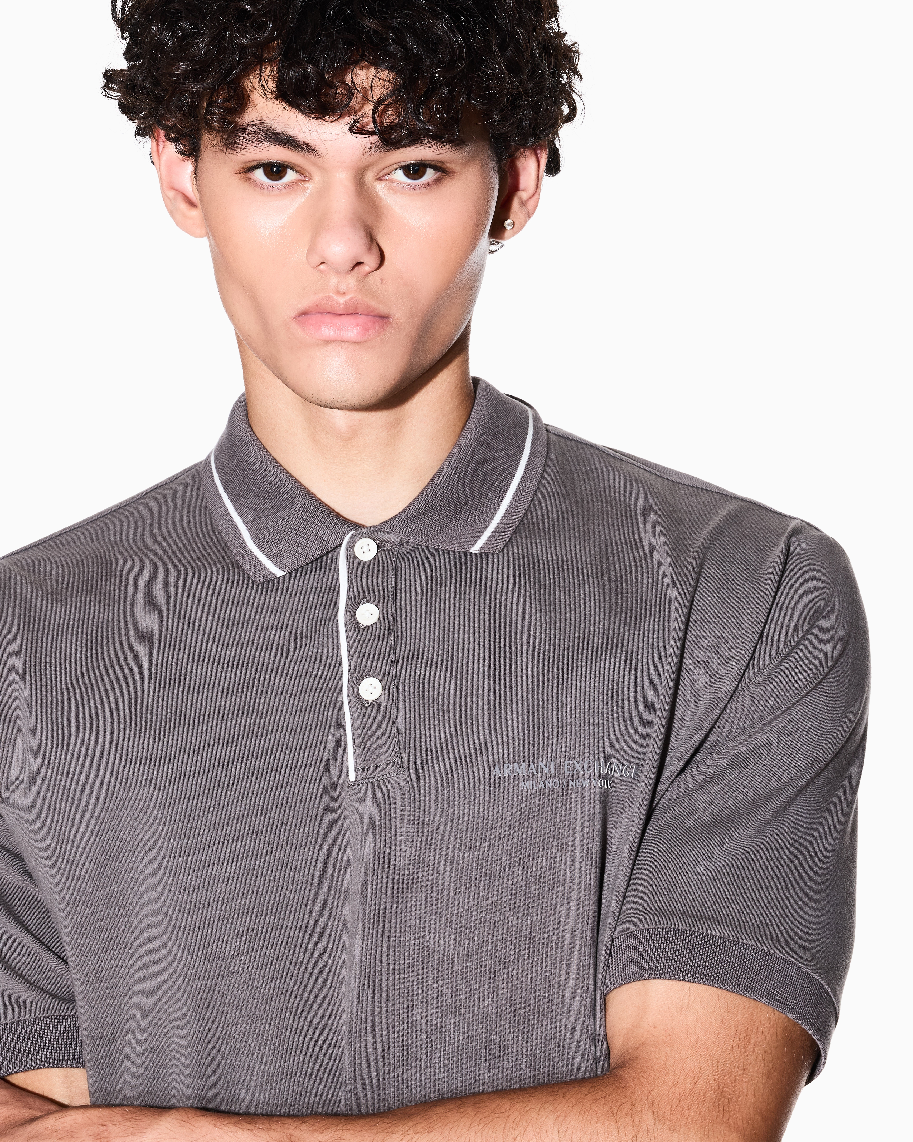 Armani Exchange - Regular fit polo shirt in stretch jersey, Man, Grey, Size: M