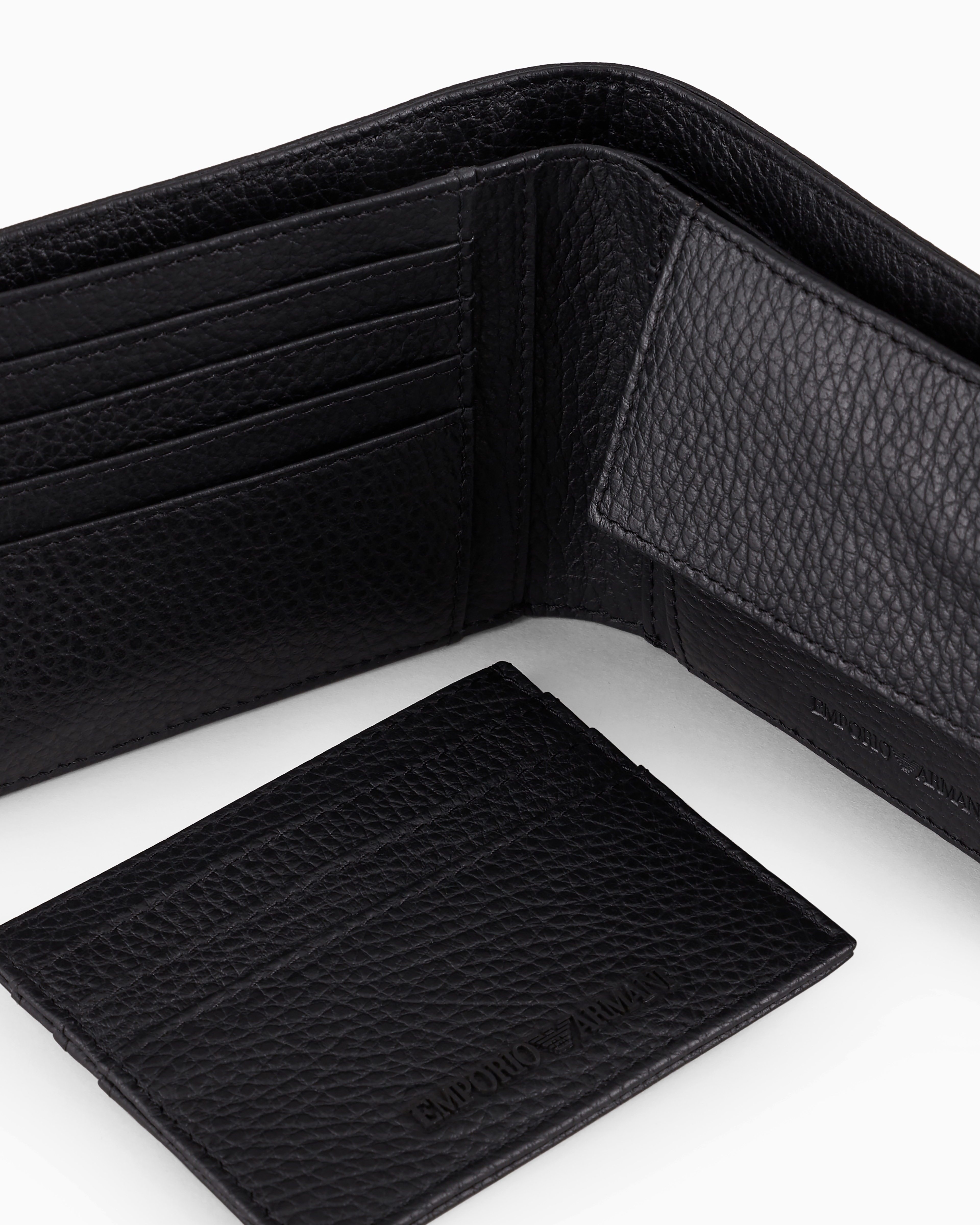 Emporio Armani - Gift box with wallet and card holder in tumbled leather, Man, Black, Size: TU