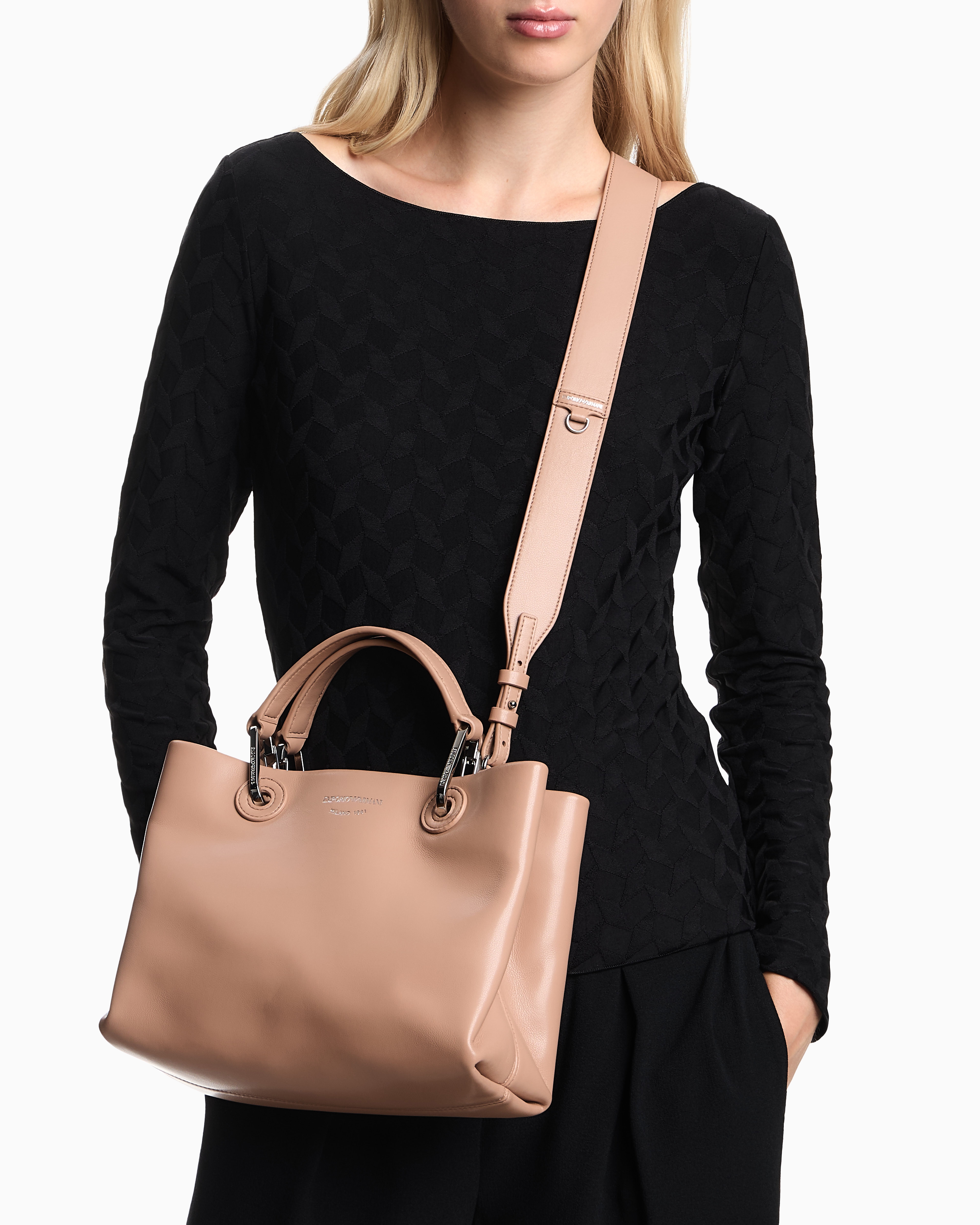 Emporio Armani - Nappa-leather small MyEA shopper bag , Woman, Beige, Size: TU