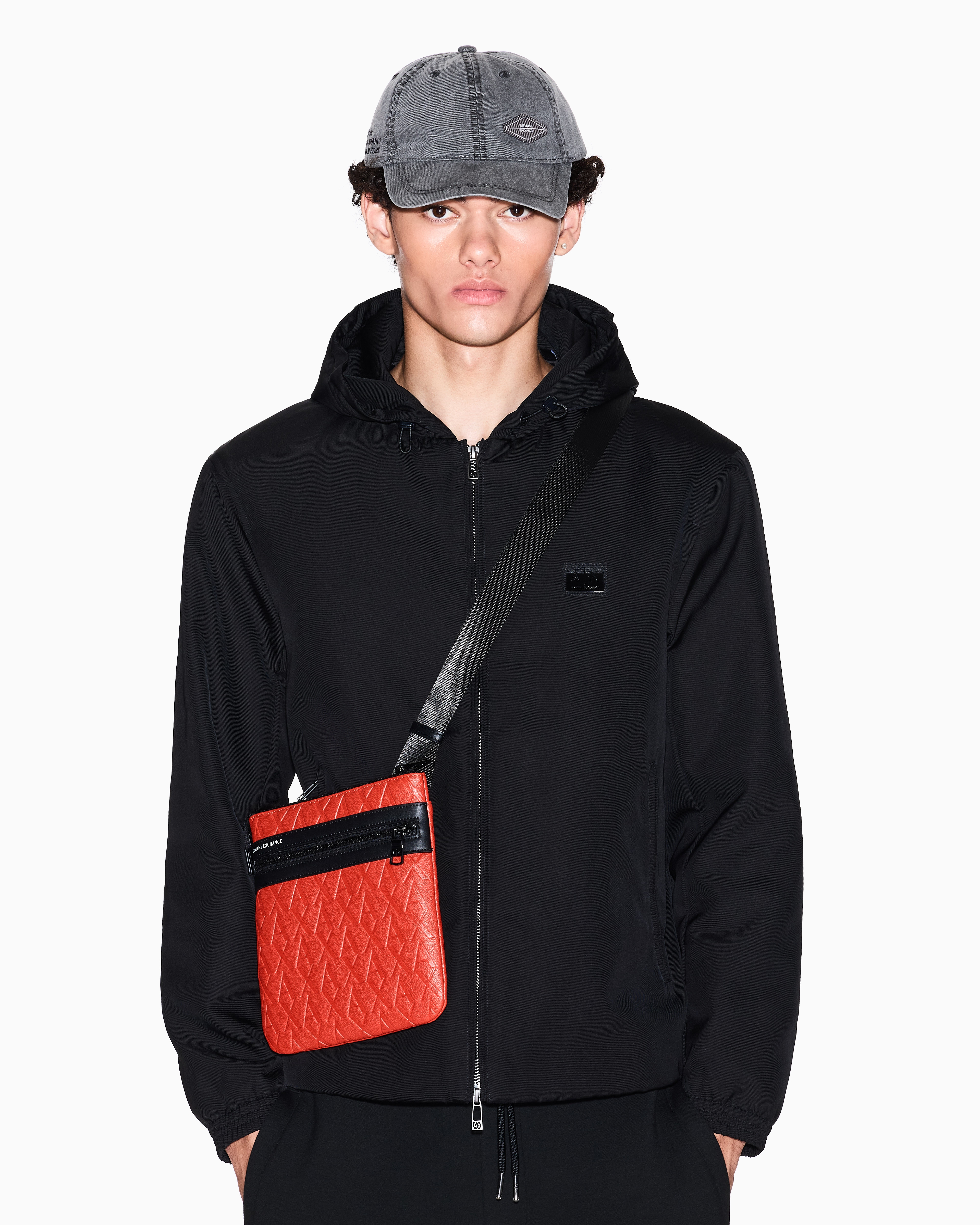 Armani Exchange - Flat shoulder bag with allover logo, Man, Orange, Size: TU