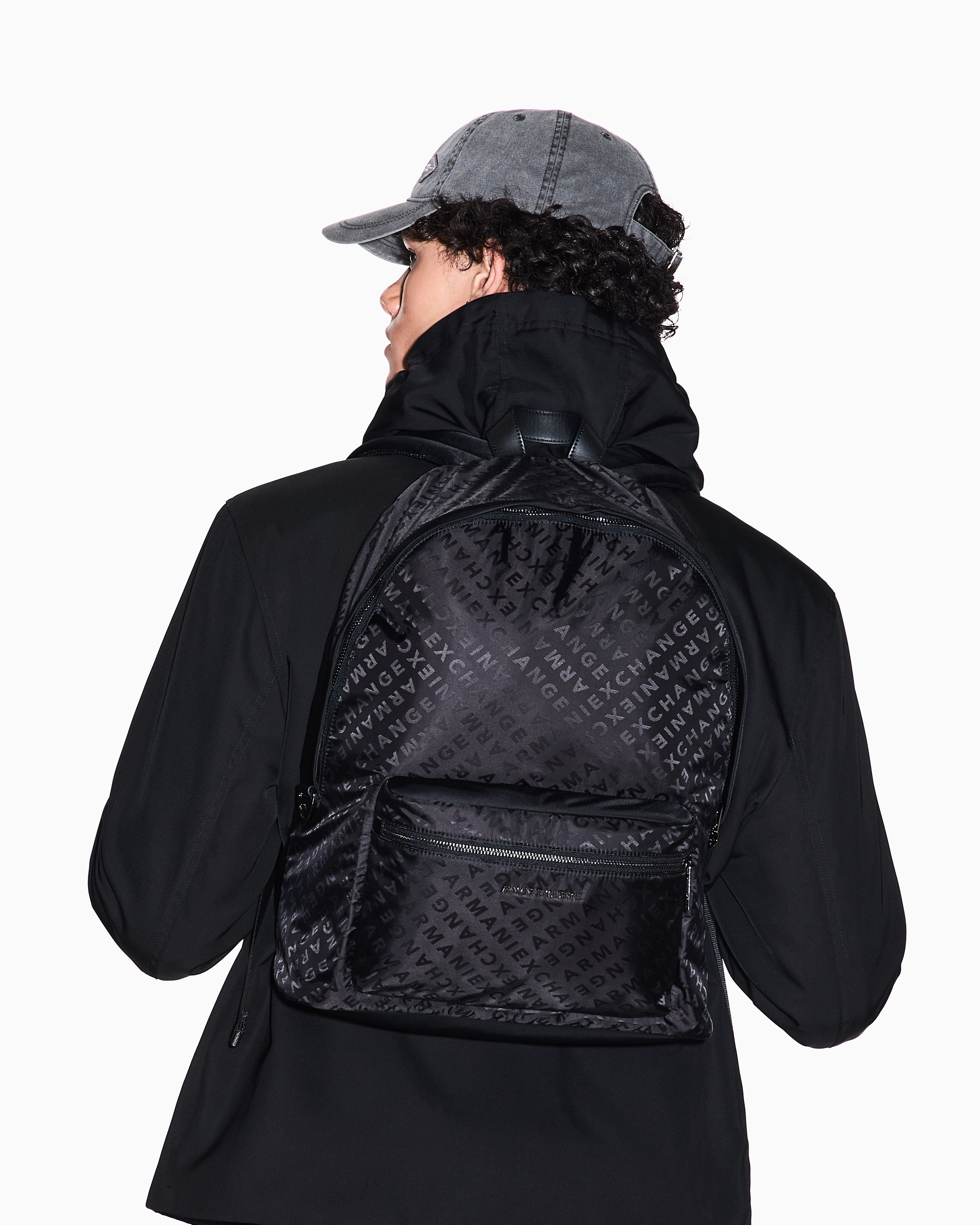 Armani Exchange - All-Over Logo Backpack, Man, Black, Size: TU