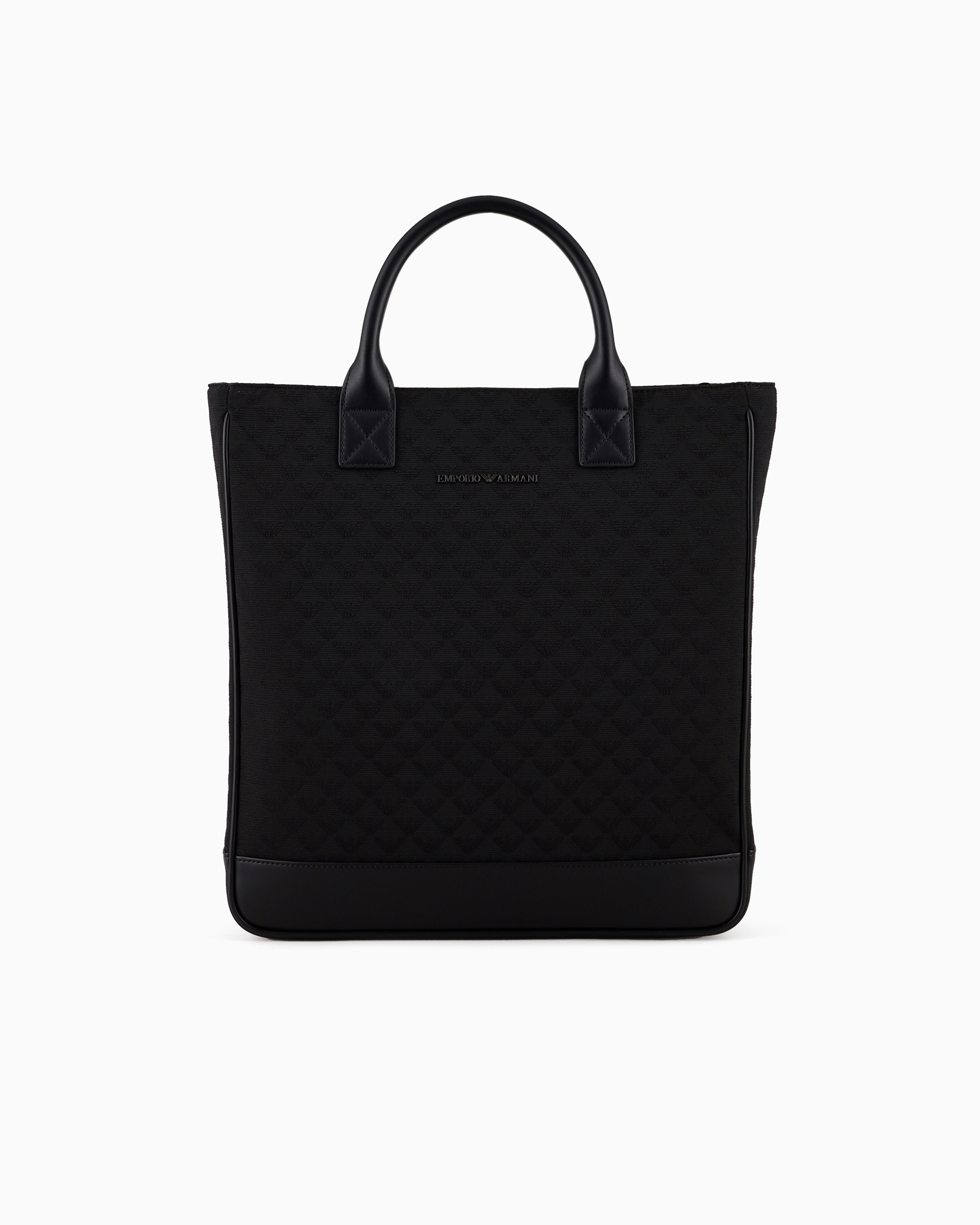 Emporio Armani - Nylon tote bag with all-over jacquard eagle, Man, Black, Size: TU