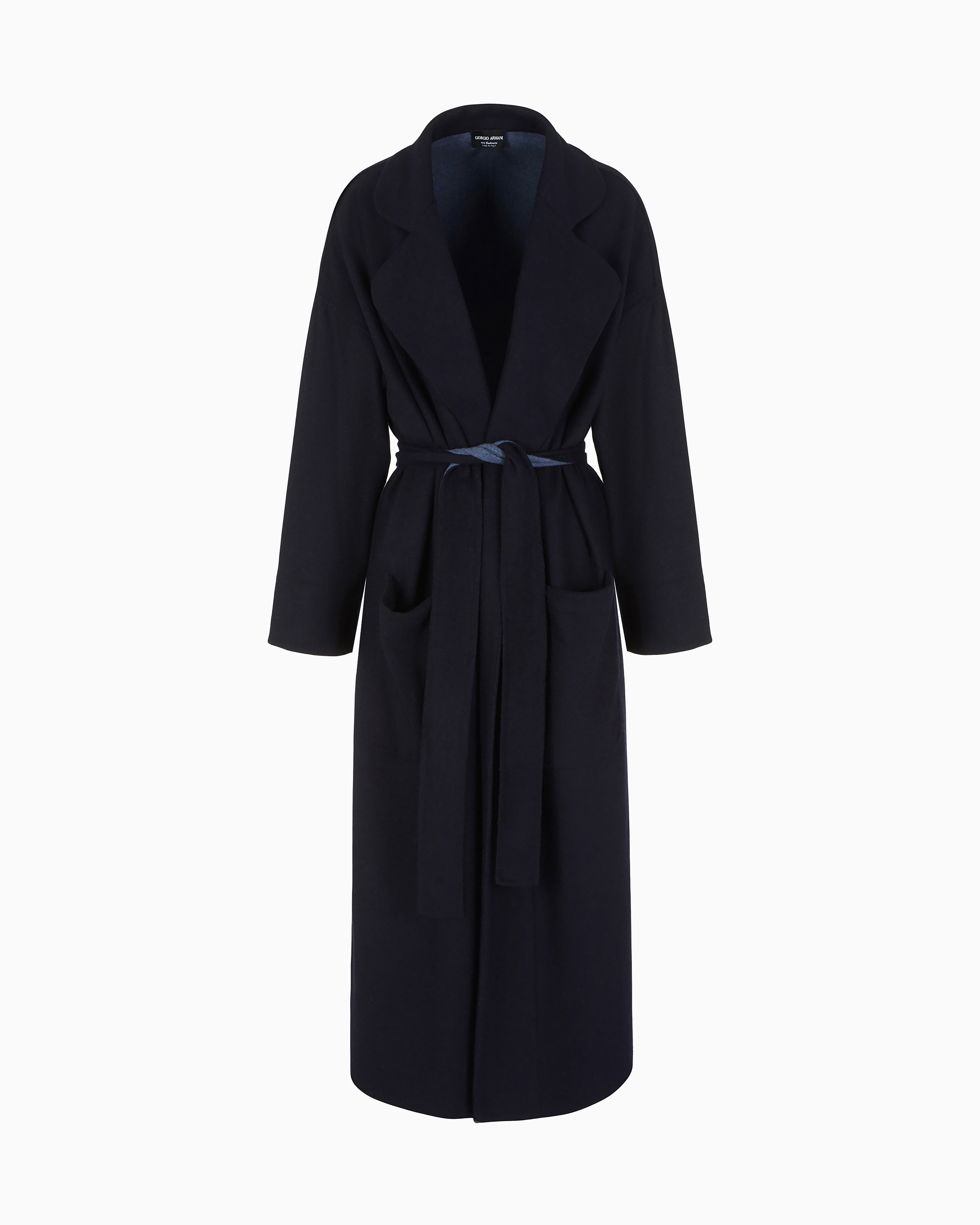 Giorgio Armani Two-toned, Double-faced Cashmere Long Coat In Black
