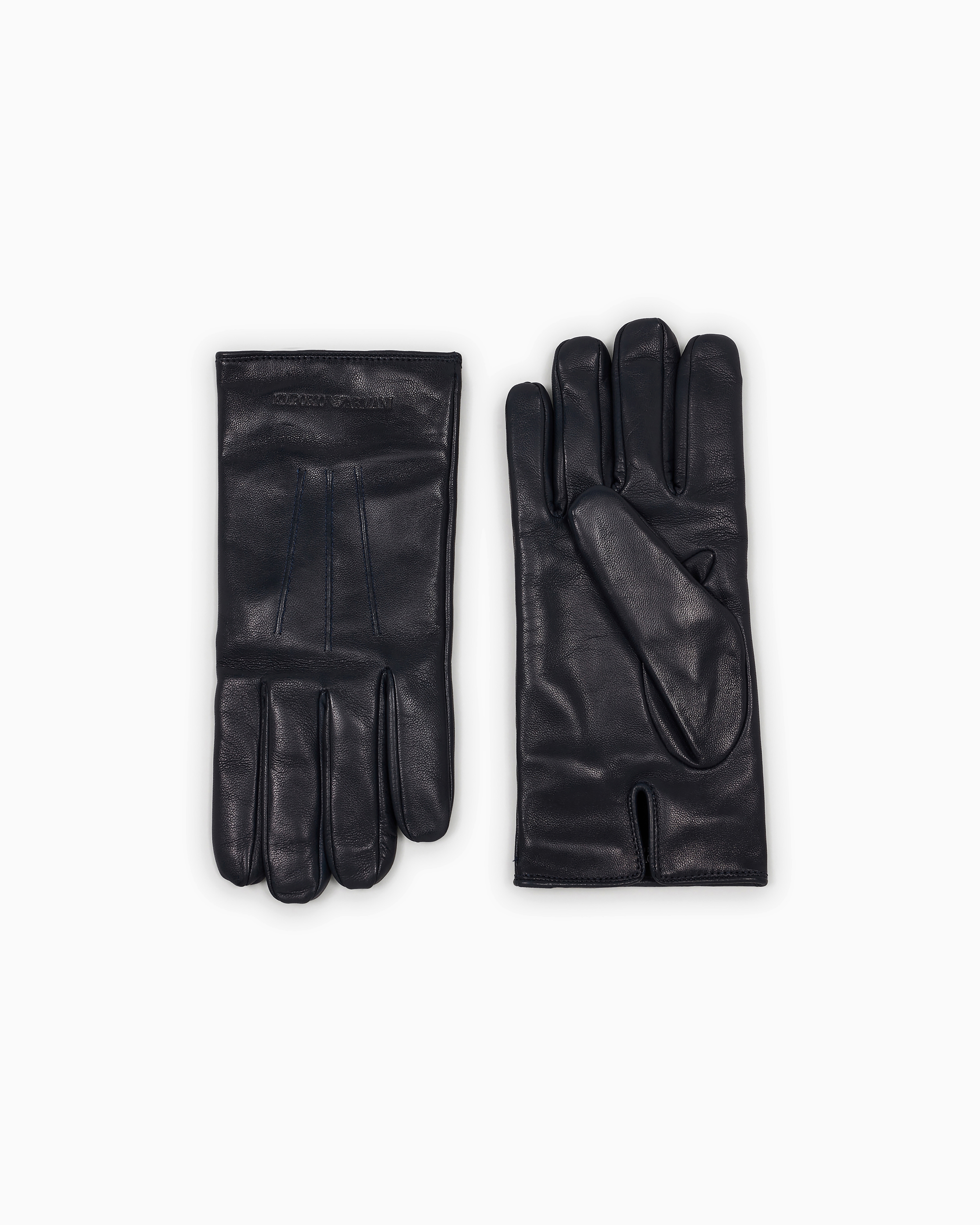 Emporio Armani - Lambskin nappa leather gloves with baguette detail, Man, Blue, Size: