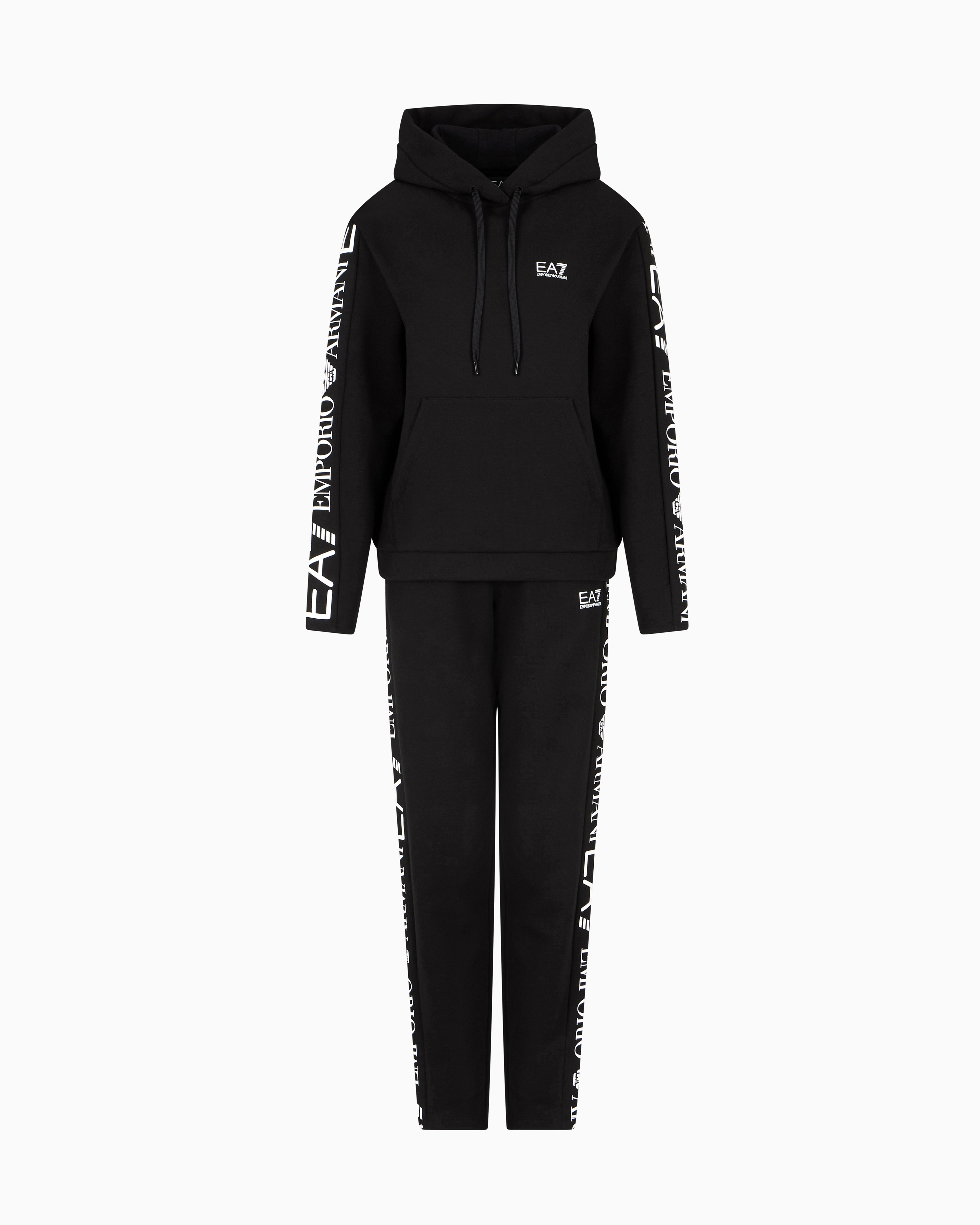 Ea7 Black Stretch Cotton-Jersey Tracksuit With Logo Xxl