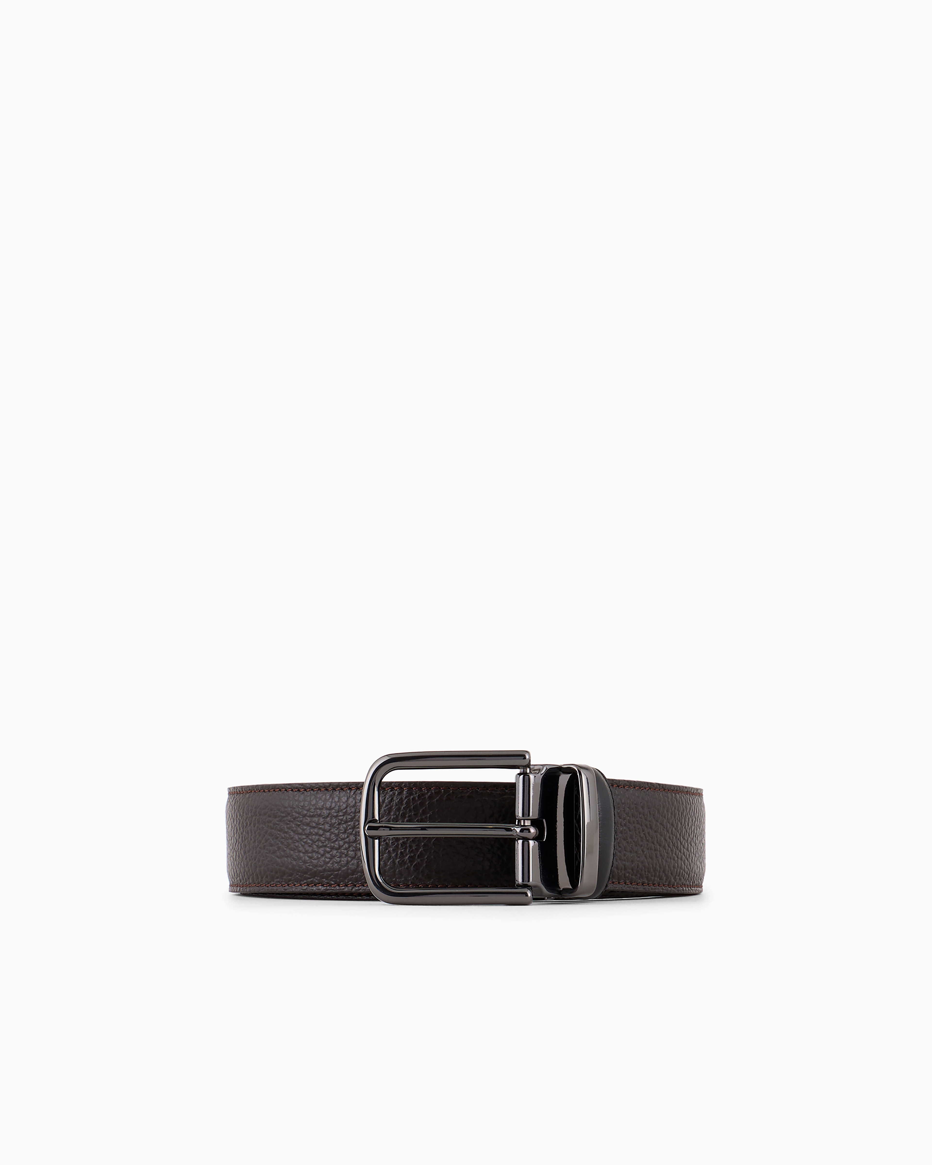 Emporio Armani - Reversible belt in pebbled leather, Man, Brown, Size: TU
