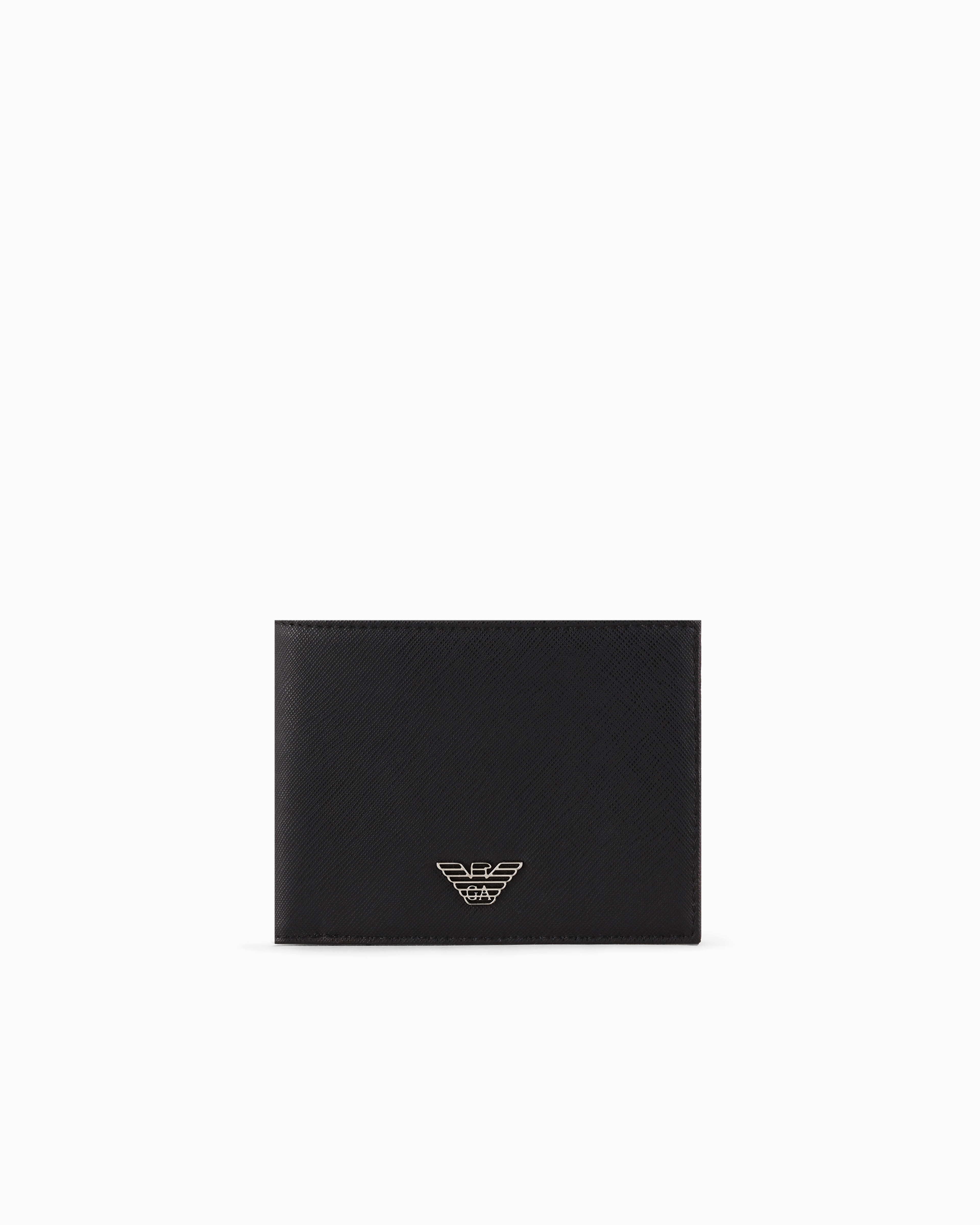 Emporio Armani - ASV regenerated Saffiano leather coin-pocket wallet with eagle plate, Man, Black, Size: TU