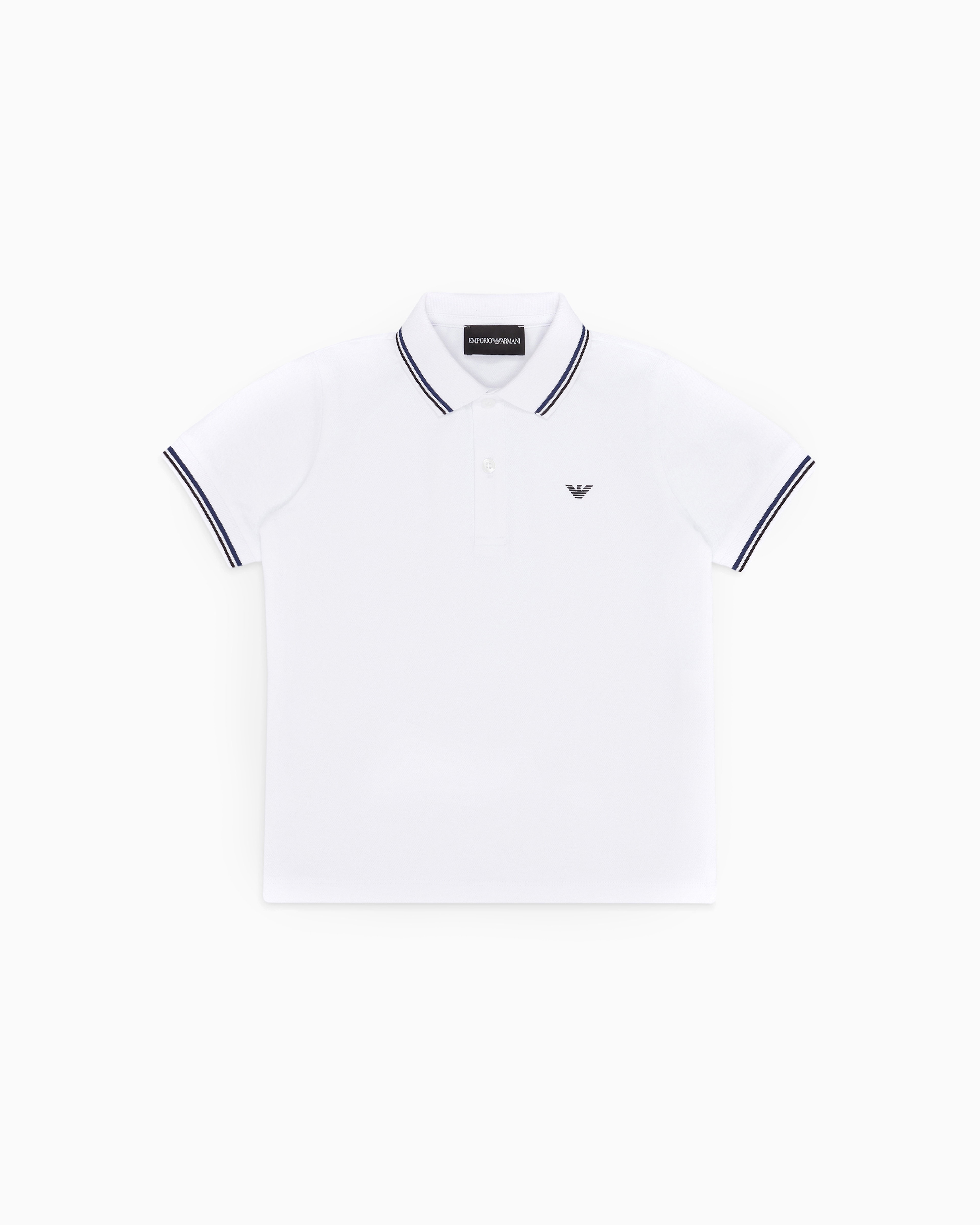 Emporio Armani - Stretch piqué polo shirt with striped trim, Boy, White, Size: