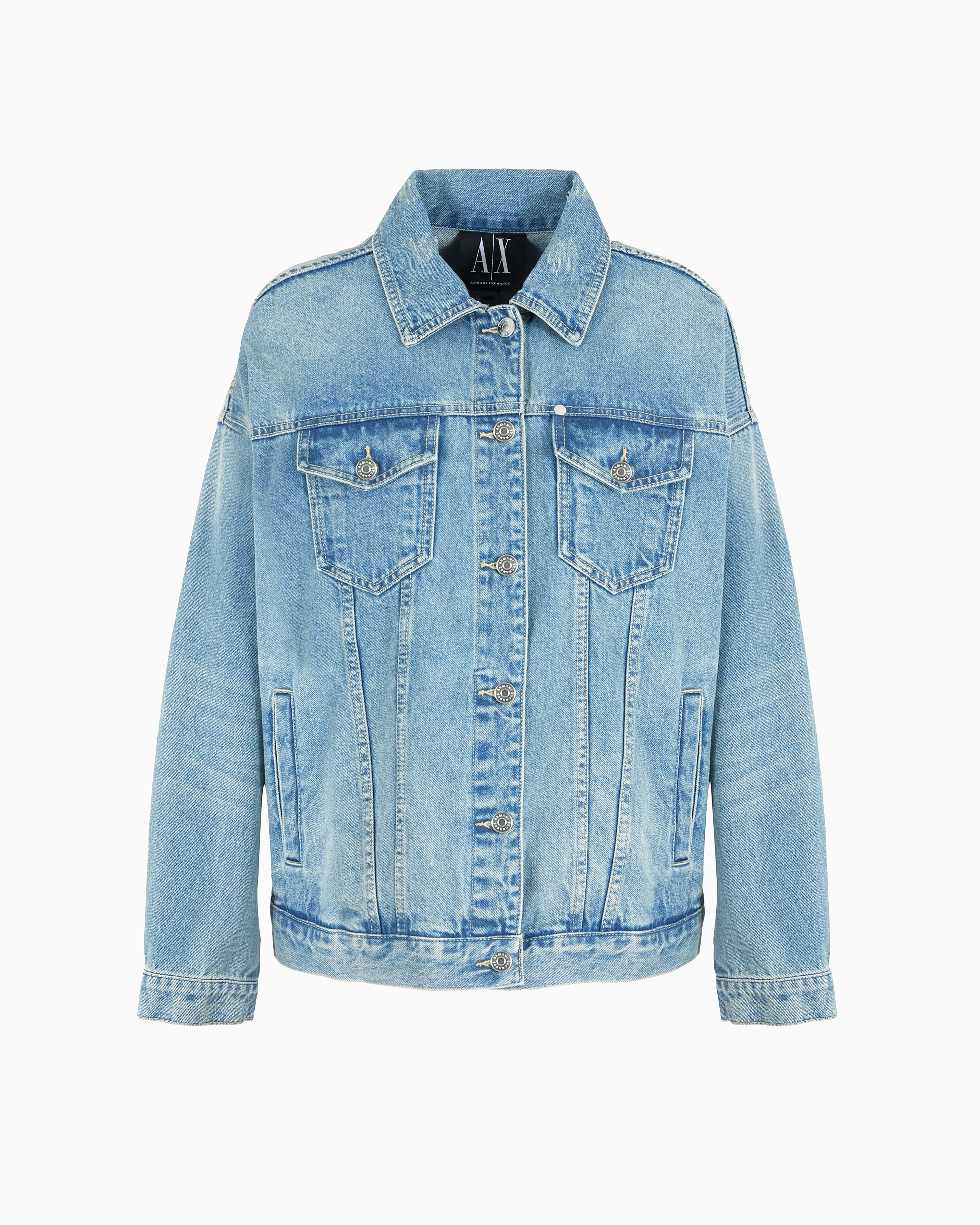 Armani Exchange - Used effect denim jacket, Woman, Blue, Size: