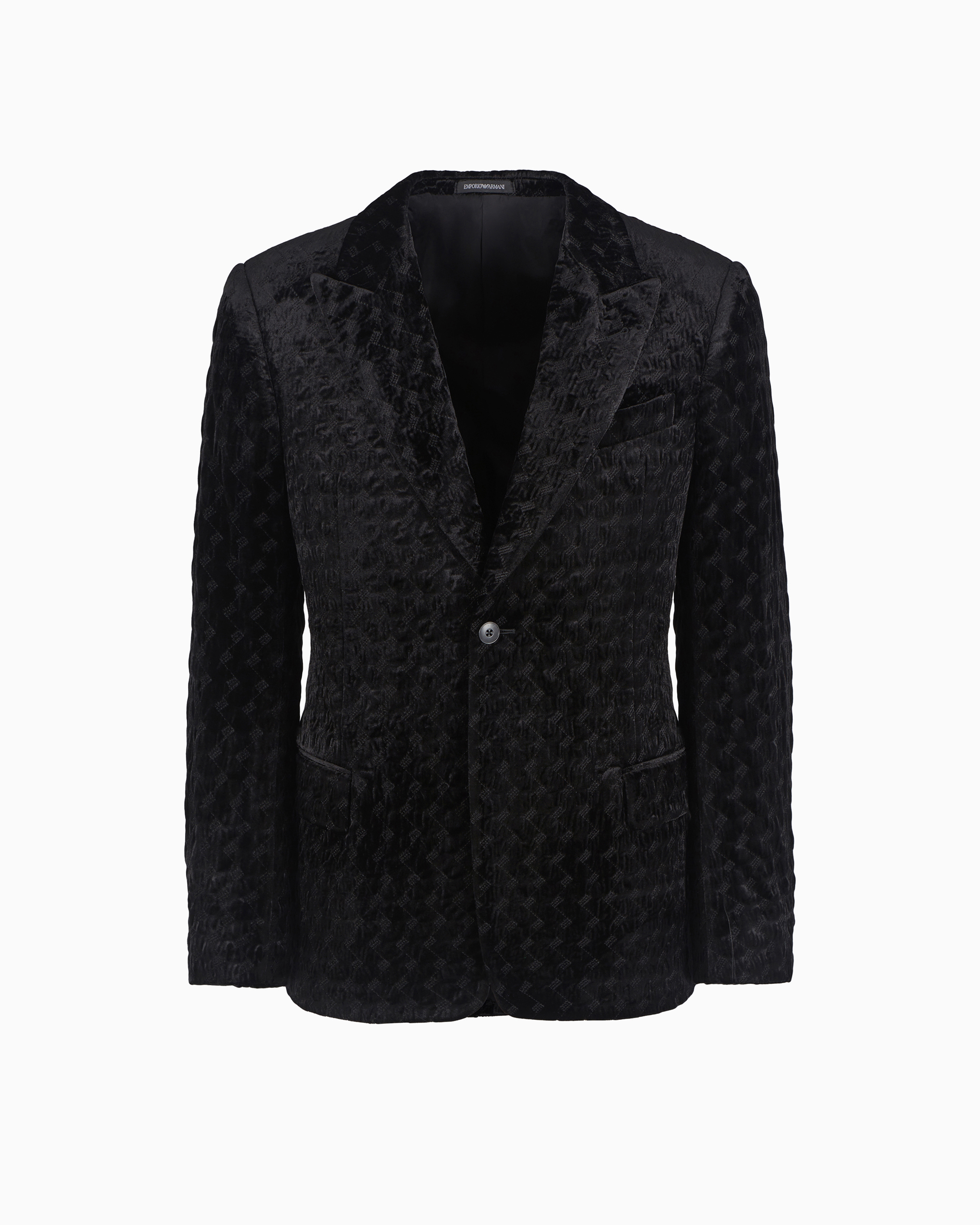 Emporio Armani - Single-breasted jacket velvet, with all-over zig-zag embroidery, Man, Black, Size: