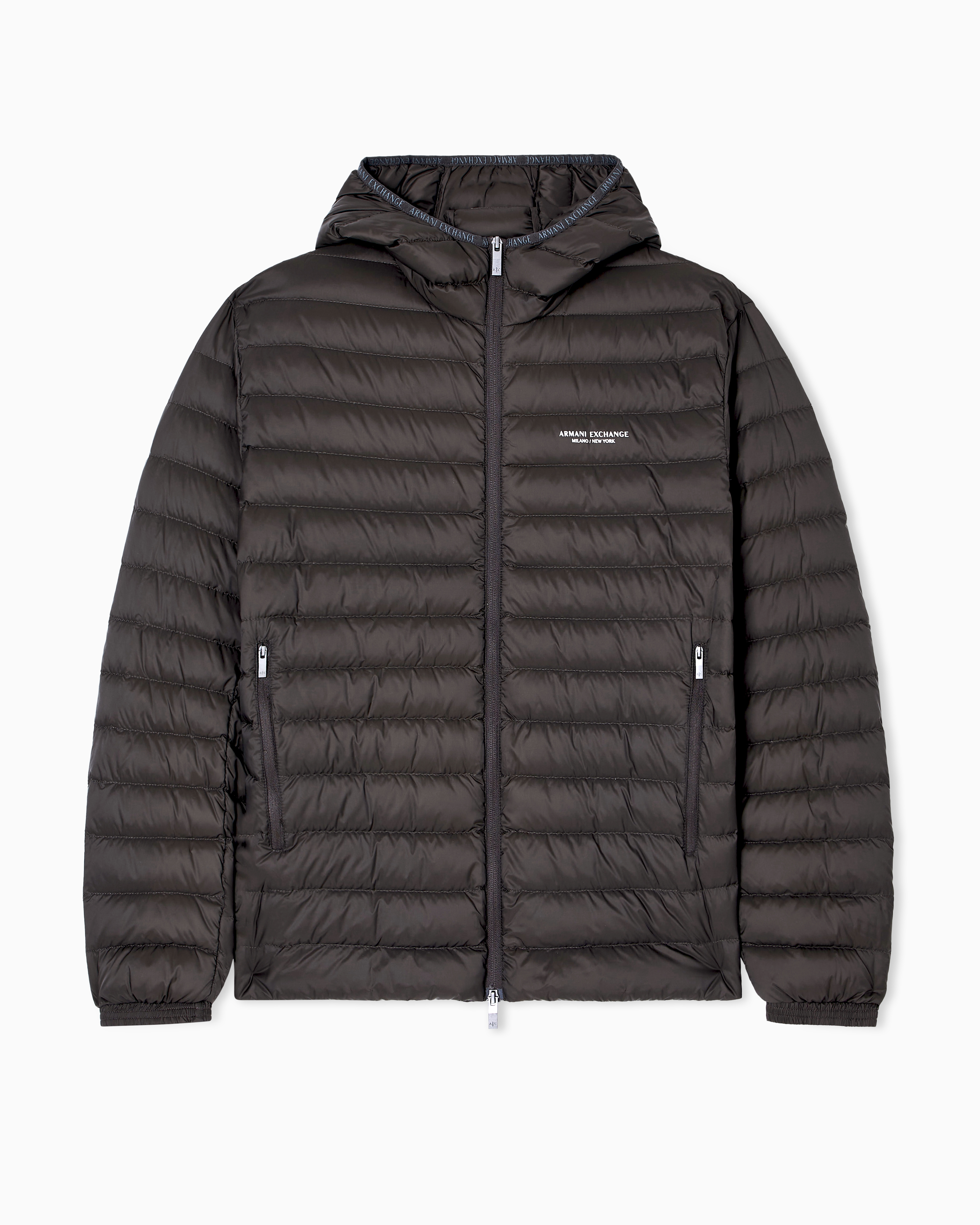 Armani Exchange - Full zip down jacket with hood, Man, Brown, Size: