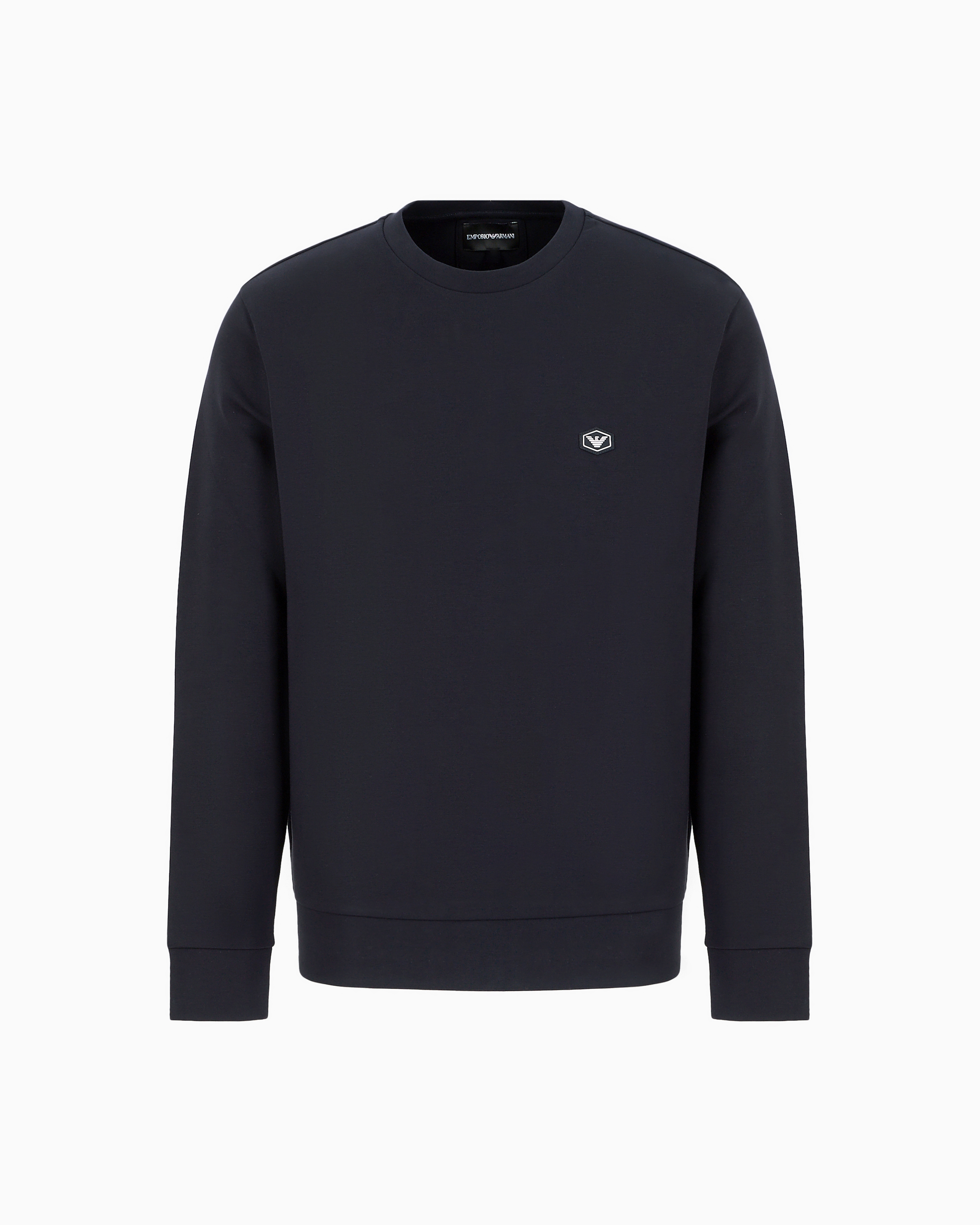 Emporio Armani - Double-jersey sweatshirt with micro logo patch, Man, Navy Blue, Size: