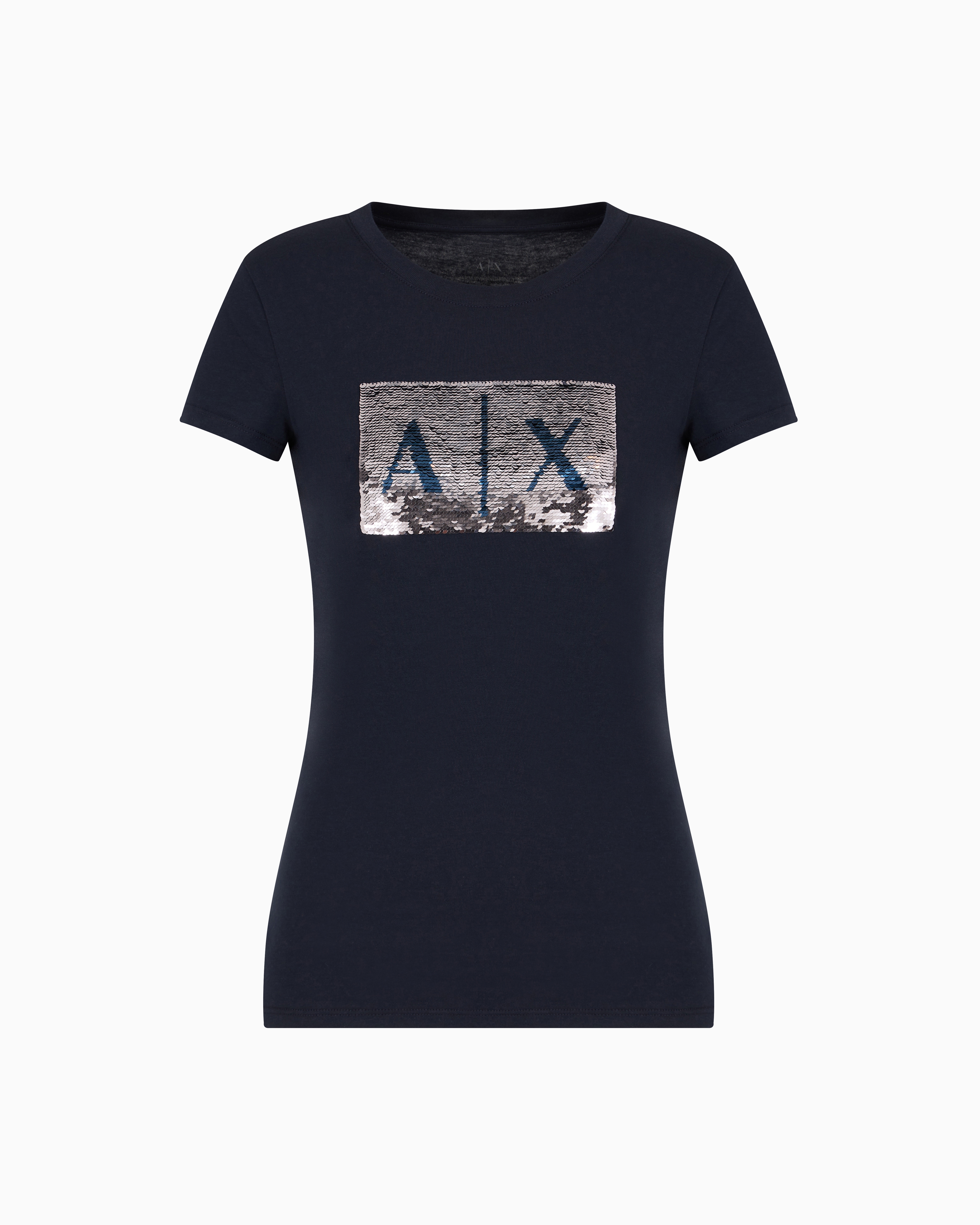 Armani Exchange - Slim fit T-shirt stretch cotton jersey, Woman, Navy Blue, Size: