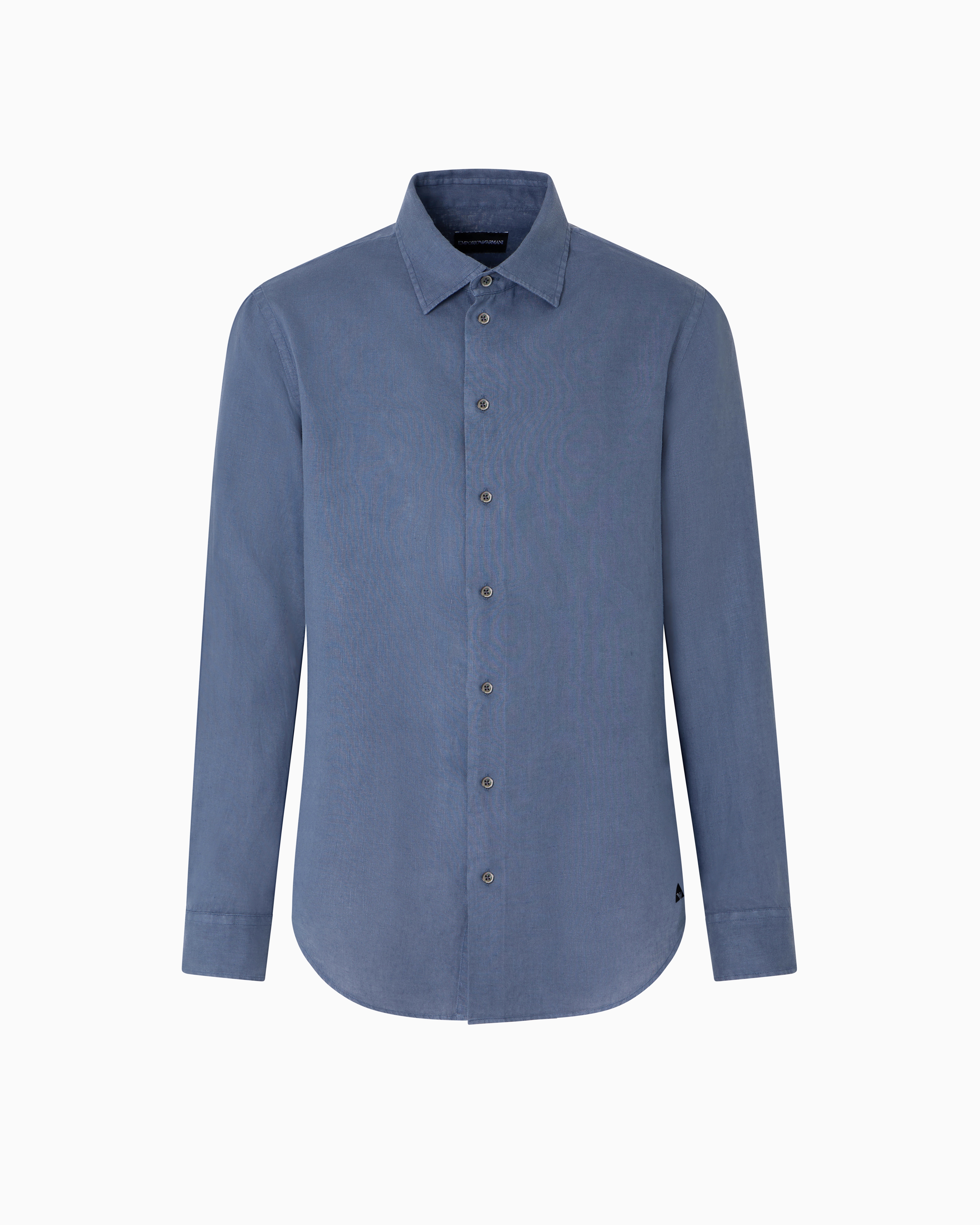 Emporio Armani - Garment-dyed linen shirt with French collar, Man, Light Blue, Size: