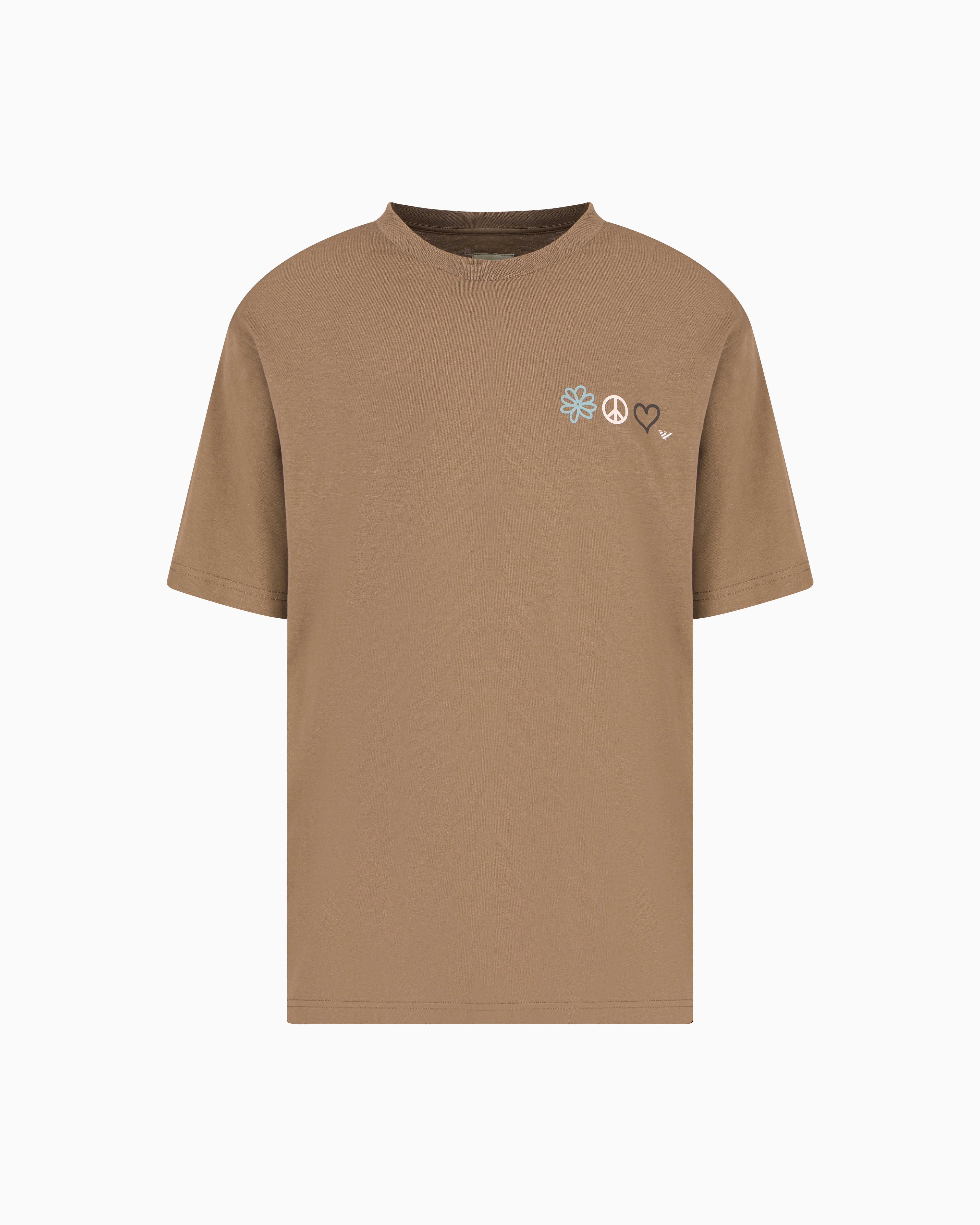 Emporio Armani - ASV jersey T-shirt with oversized print from the Peace capsule collection, Man, Brown, Size: