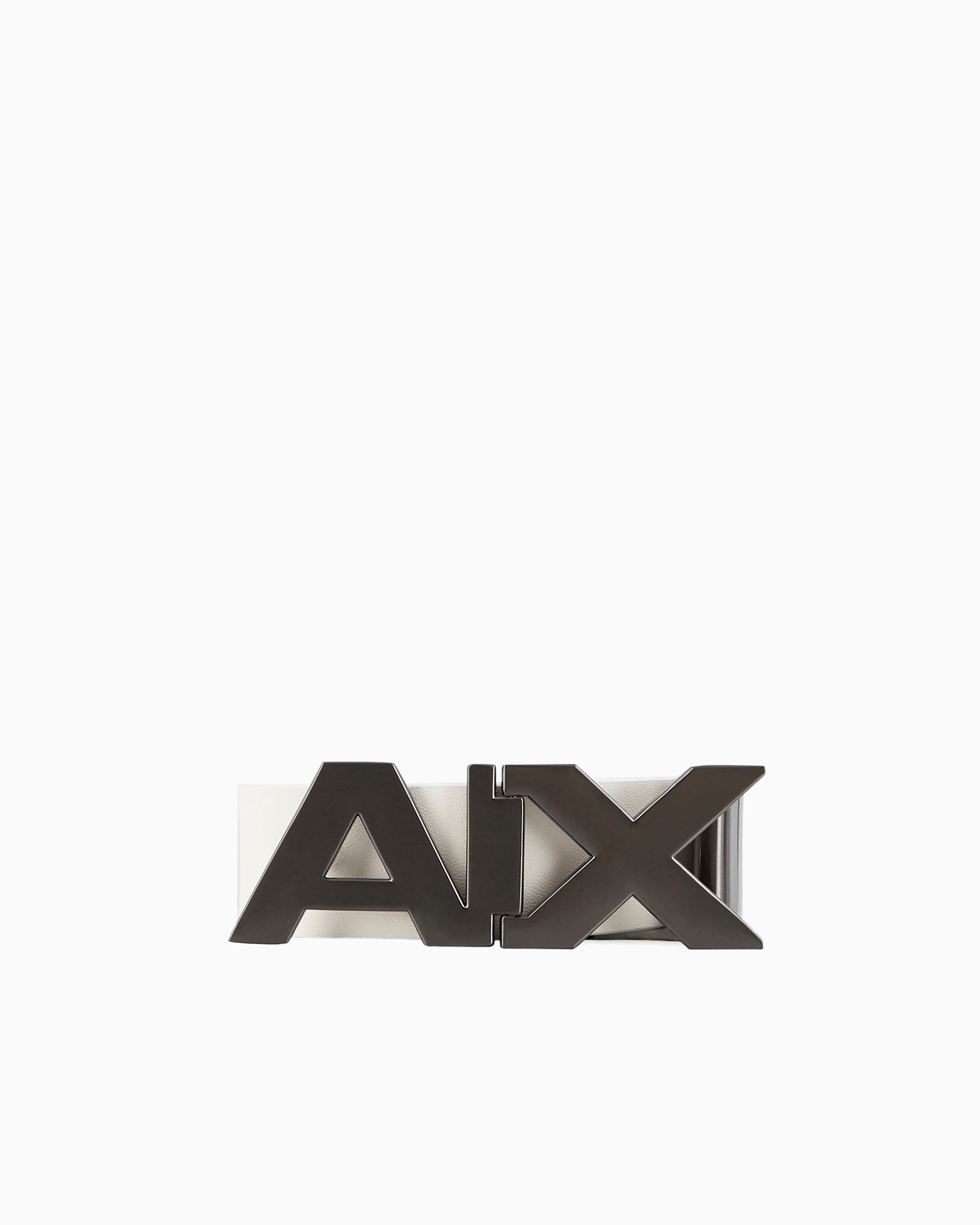 Armani Exchange - Reversible leather belt with satin metal logo buckle, Man, White, Size: