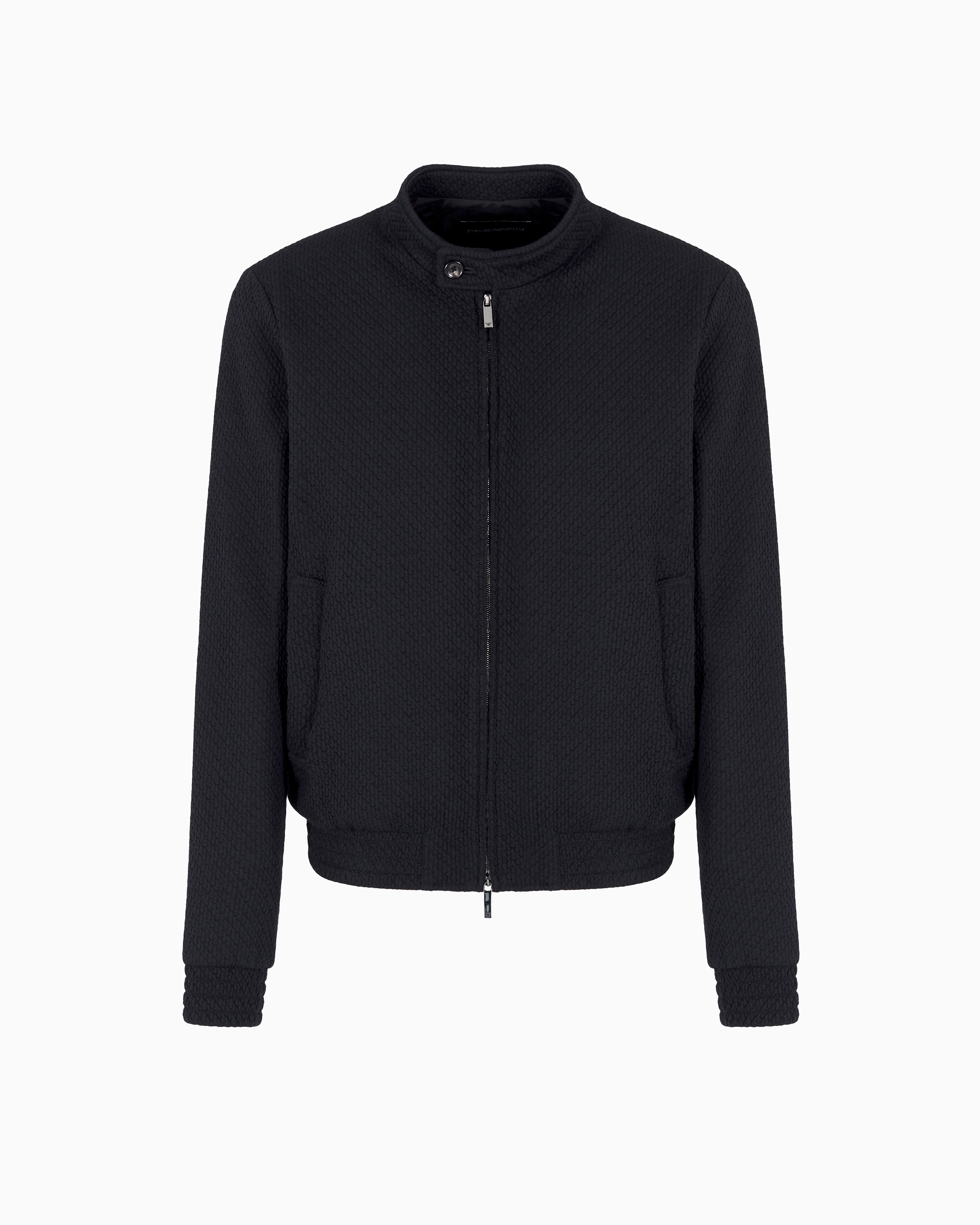 Emporio Armani - Blouson 3D-effect jersey-wool blend stretch knit, Man, Navy Blue, Size: