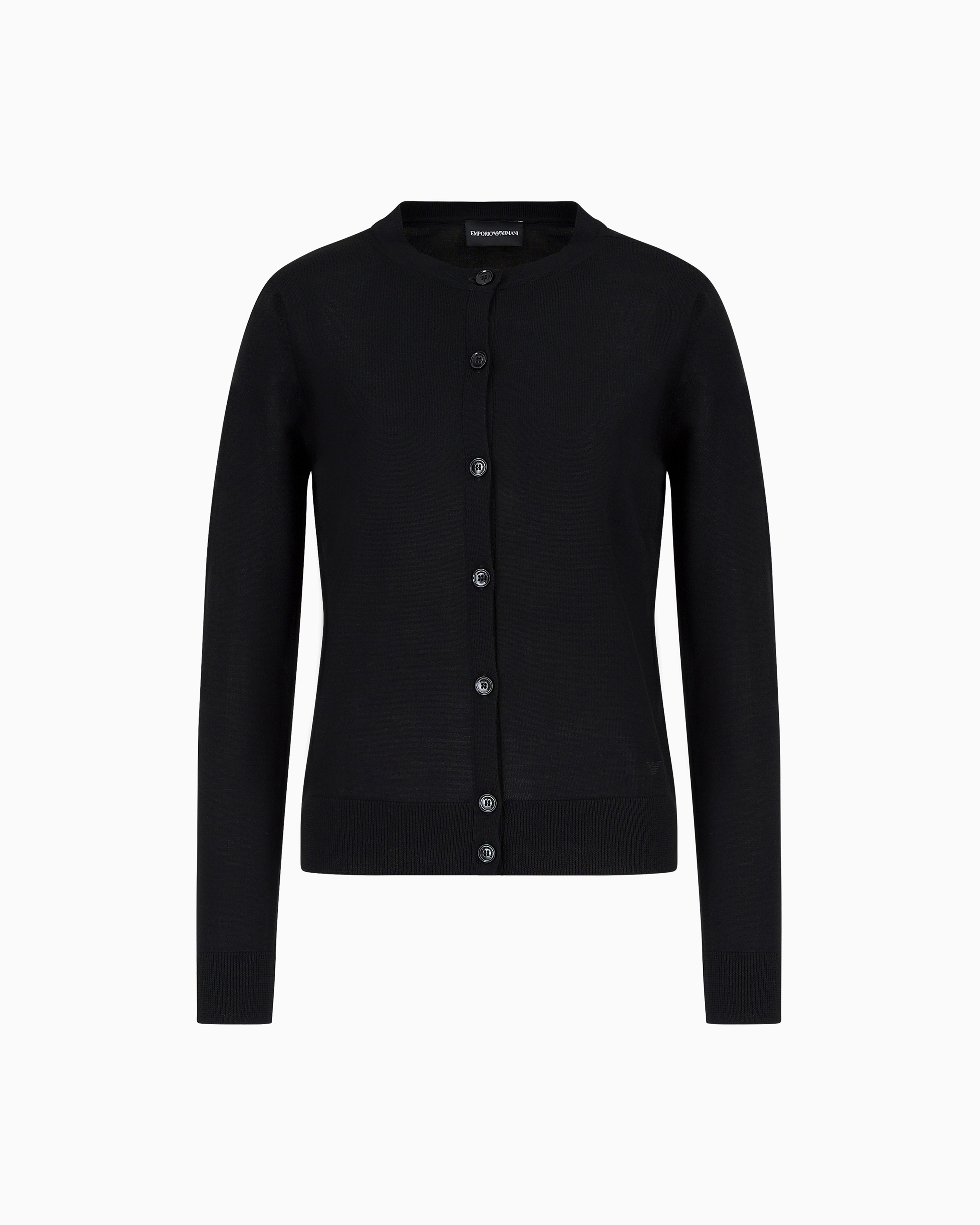 Emporio Armani - Cardigan plain-knit, pure virgin wool, Woman, Black, Size: